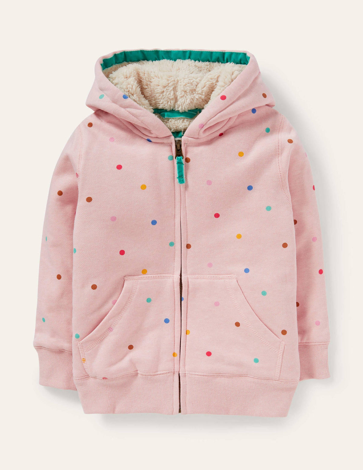 Pink Polka Dot Borg Lined Hoodie-Provence Dusty Pink Multi Spot - Image 1