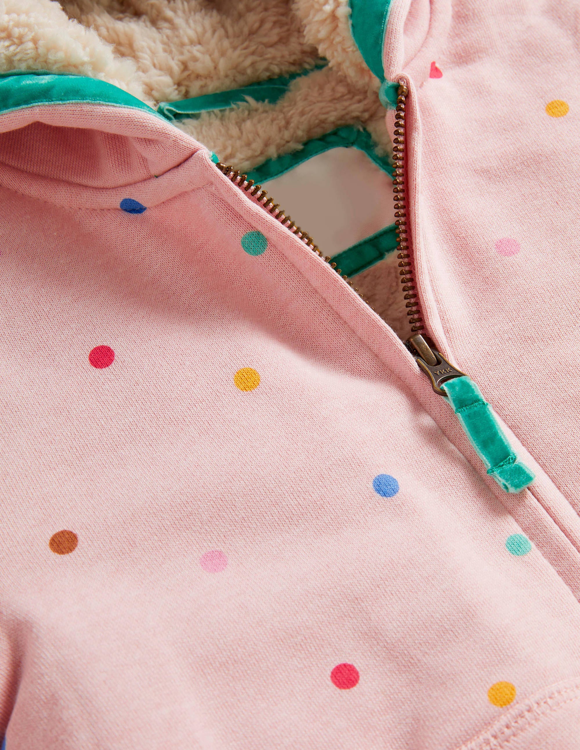 Pink Polka Dot Borg Lined Hoodie-Provence Dusty Pink Multi Spot - Image 3