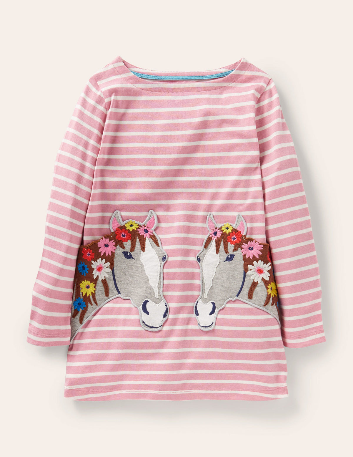 Appliqué Pocket Tunic-Almond Pink/Ivory Horse - Image 1