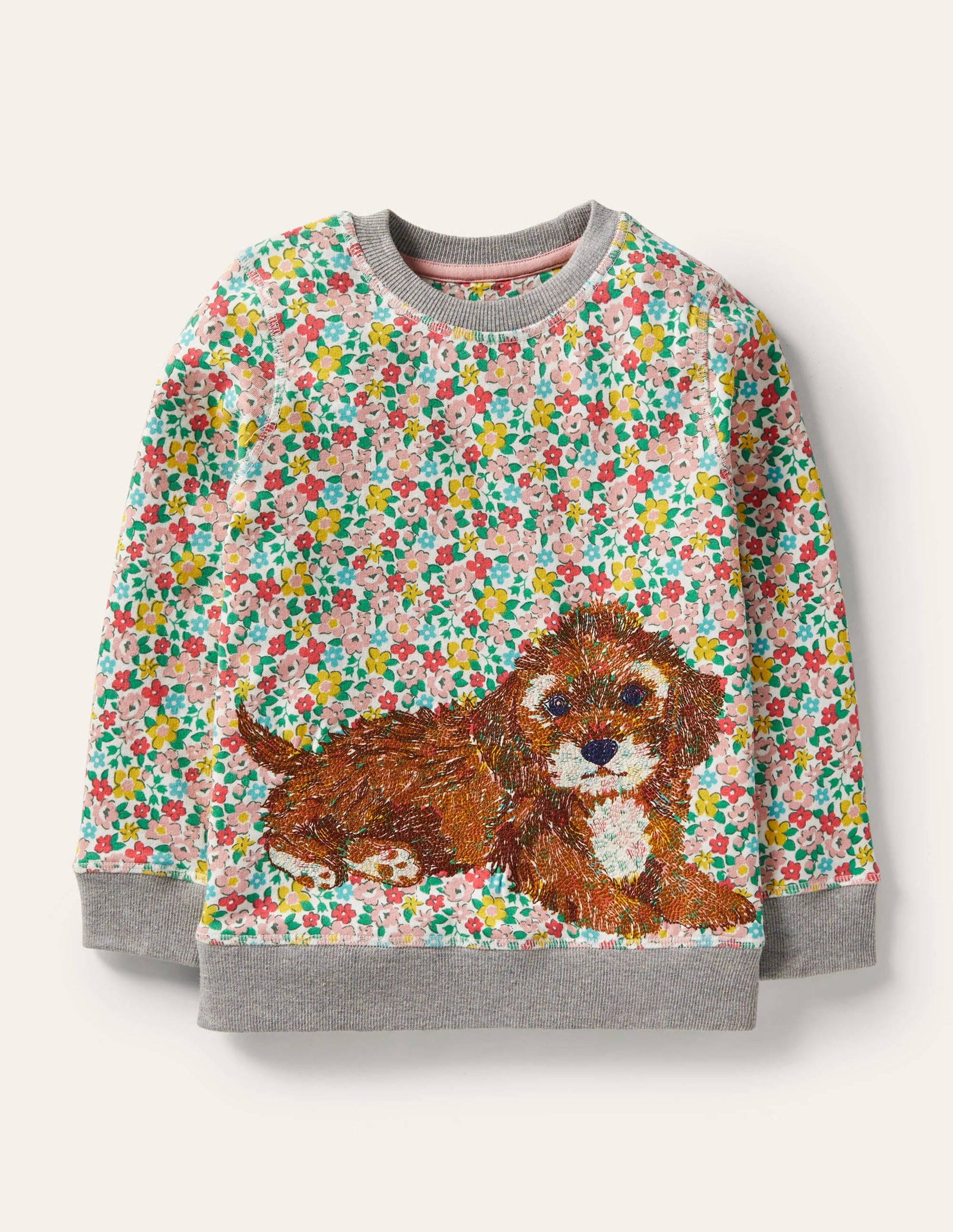 Superstitch Sweatshirt-Multi Spring Floral Puppies-1