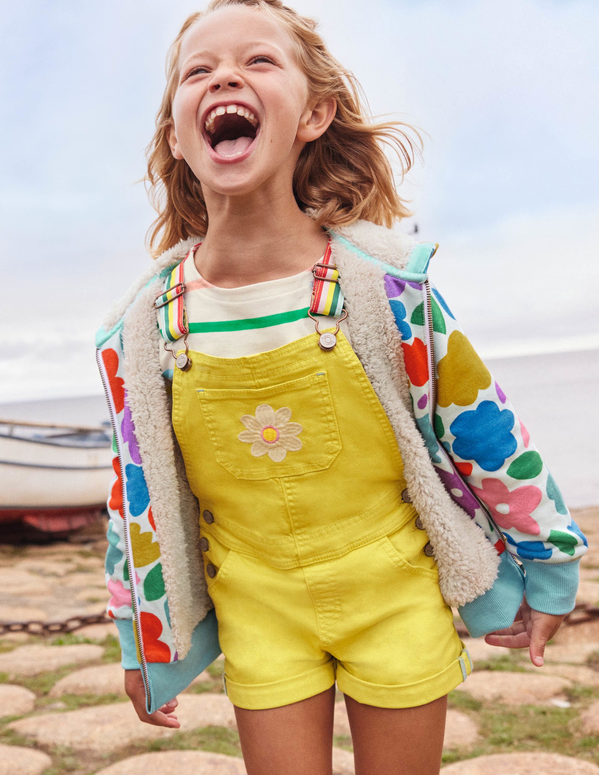 Fun Short Dungarees-Sweetcorn Yellow Flower - Image 4