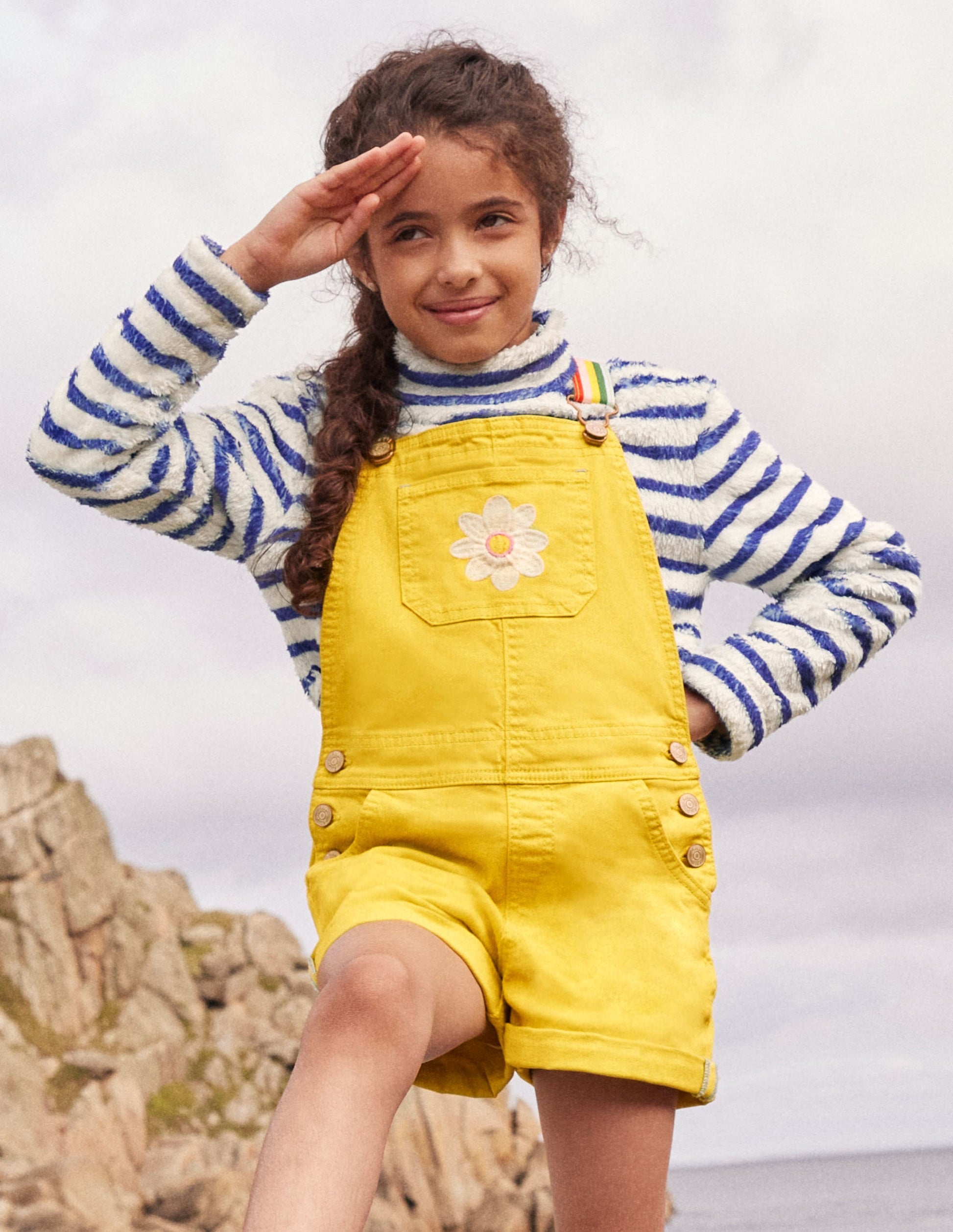 Fun Short Dungarees-Sweetcorn Yellow Flower-6
