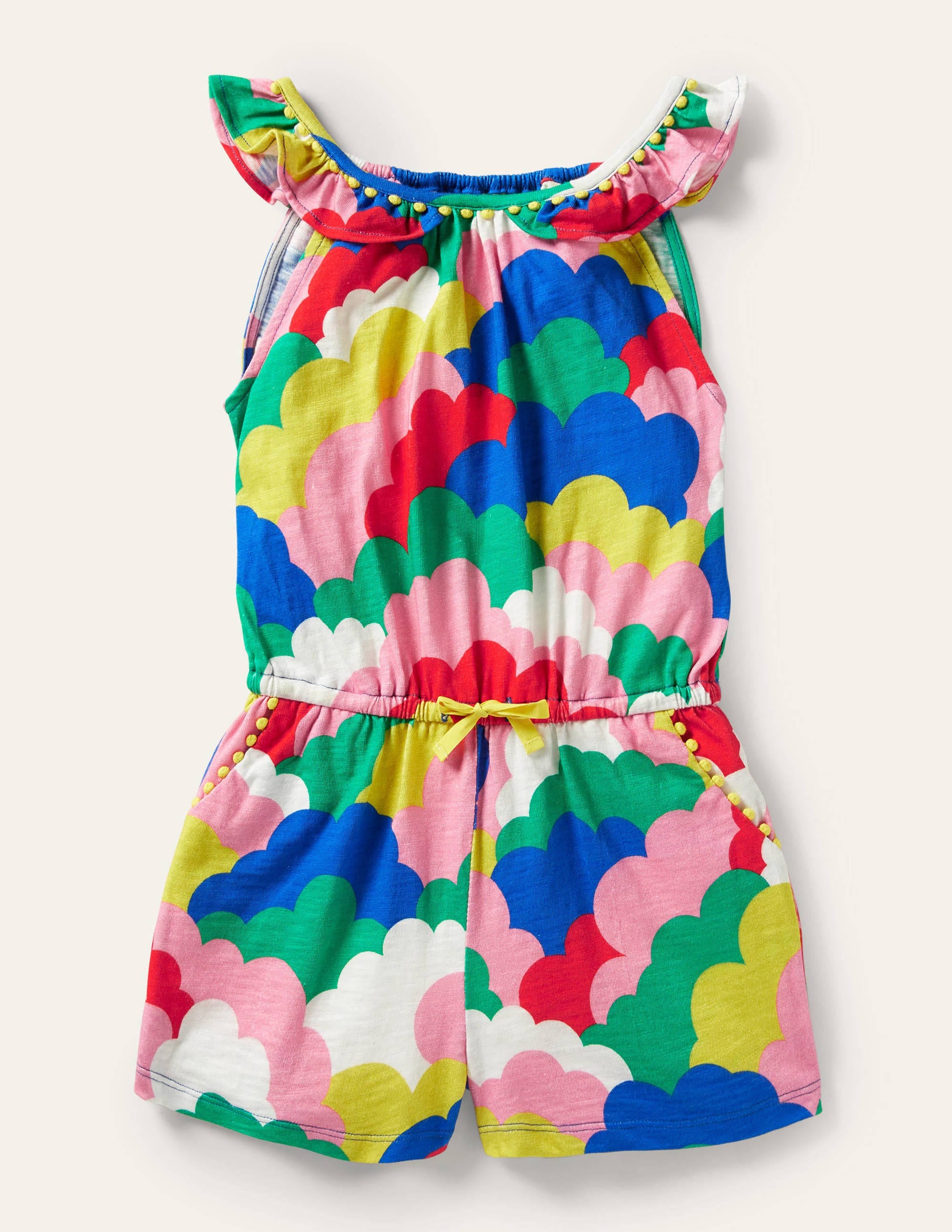 Charlie Pom Jersey Playsuit-Multi Geo Clouds - Image 1
