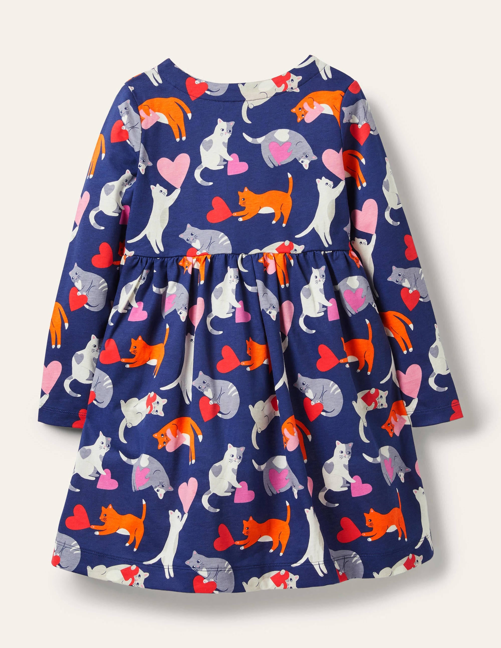 Long Sleeve Fun Jersey Dress-Starboard Blue Love Cats - Image 2