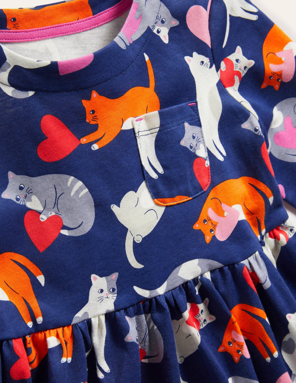 Long Sleeve Fun Jersey Dress-Starboard Blue Love Cats-3