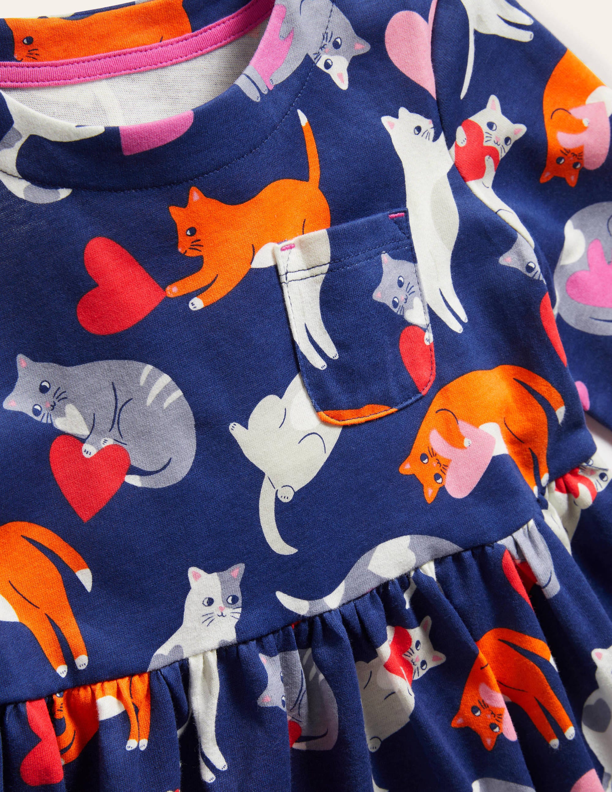 Long Sleeve Fun Jersey Dress-Starboard Blue Love Cats - Image 3