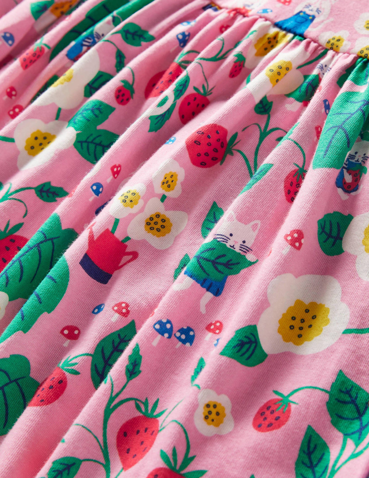 Pink Strawberry Print Long Sleeve Dress-Pink Lemonade Strawberry Patch - Image 3