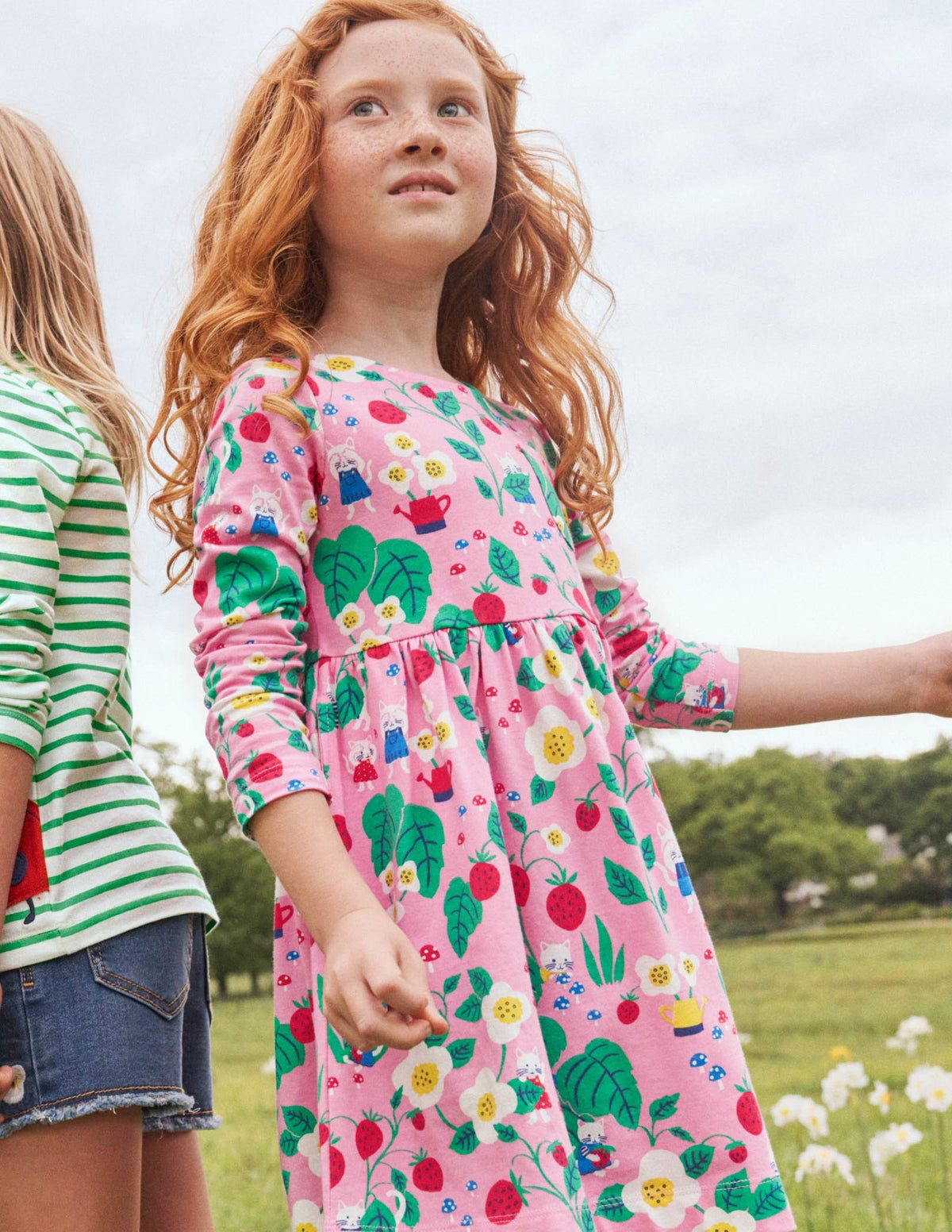 Pink Strawberry Print Long Sleeve Dress-Pink Lemonade Strawberry Patch - Image 5