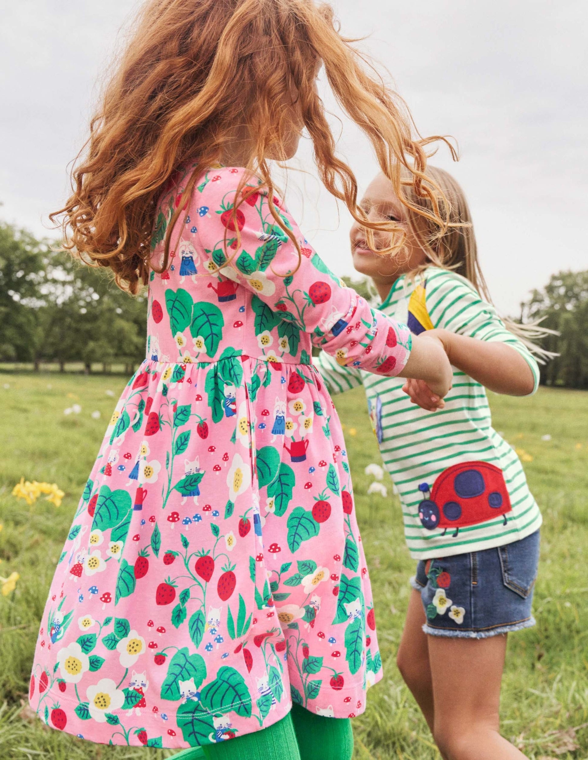 Pink Strawberry Print Long Sleeve Dress-Pink Lemonade Strawberry Patch-6