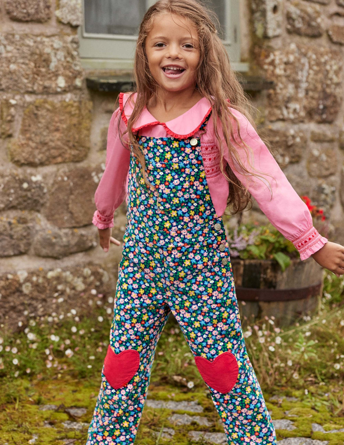 Heart Patch Dungaree-Starboard Blue Spring Floral - Image 4