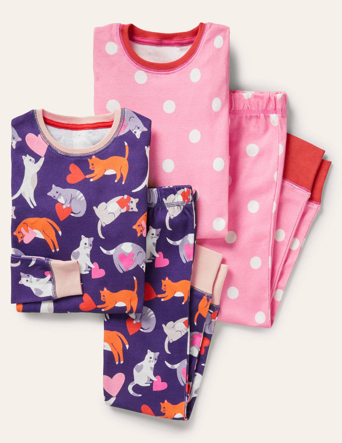 Twin Pack Snug Pyjamas-Starboard Blue Love Cats-1