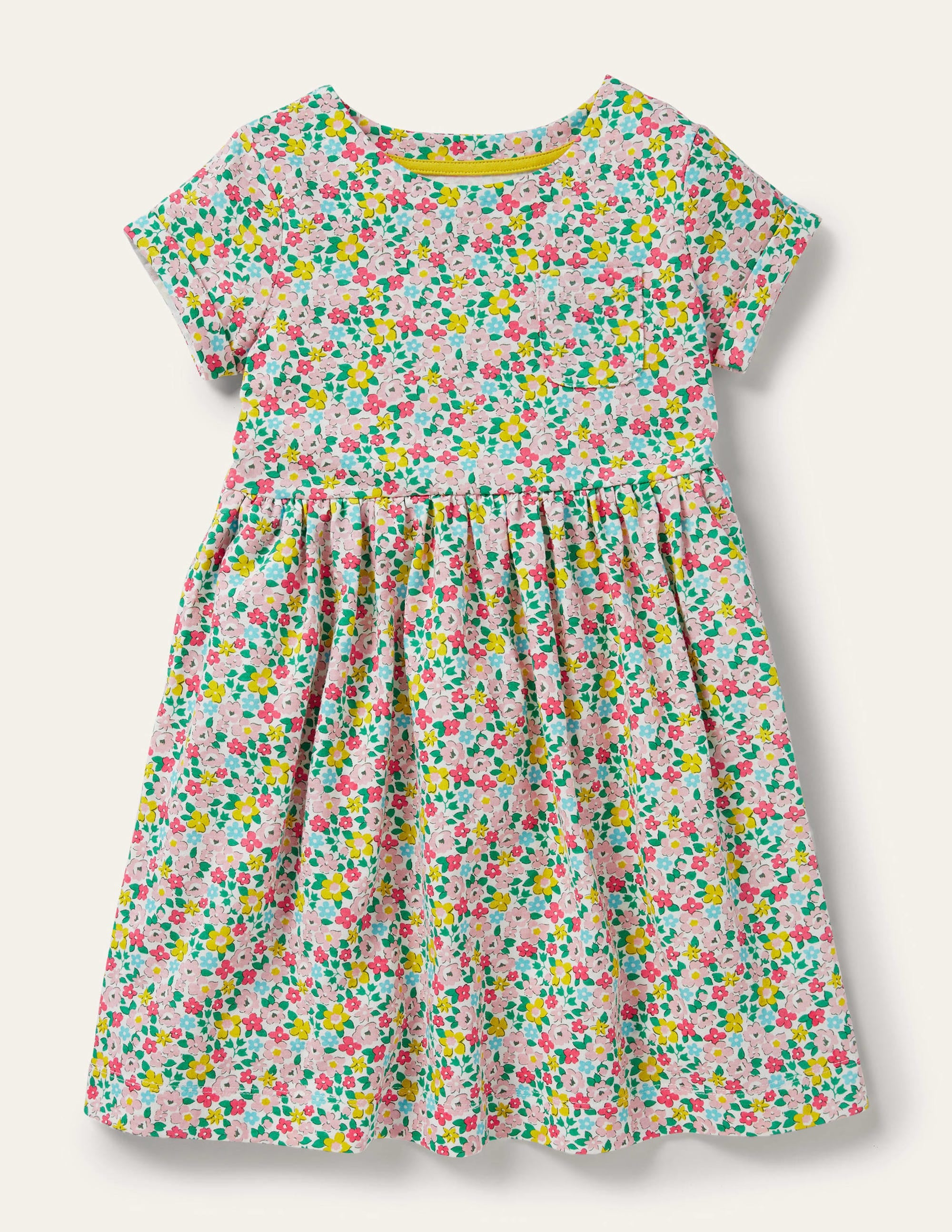 Short Sleeve Fun Jersey Dress-Multi Spring Floral - Image 1