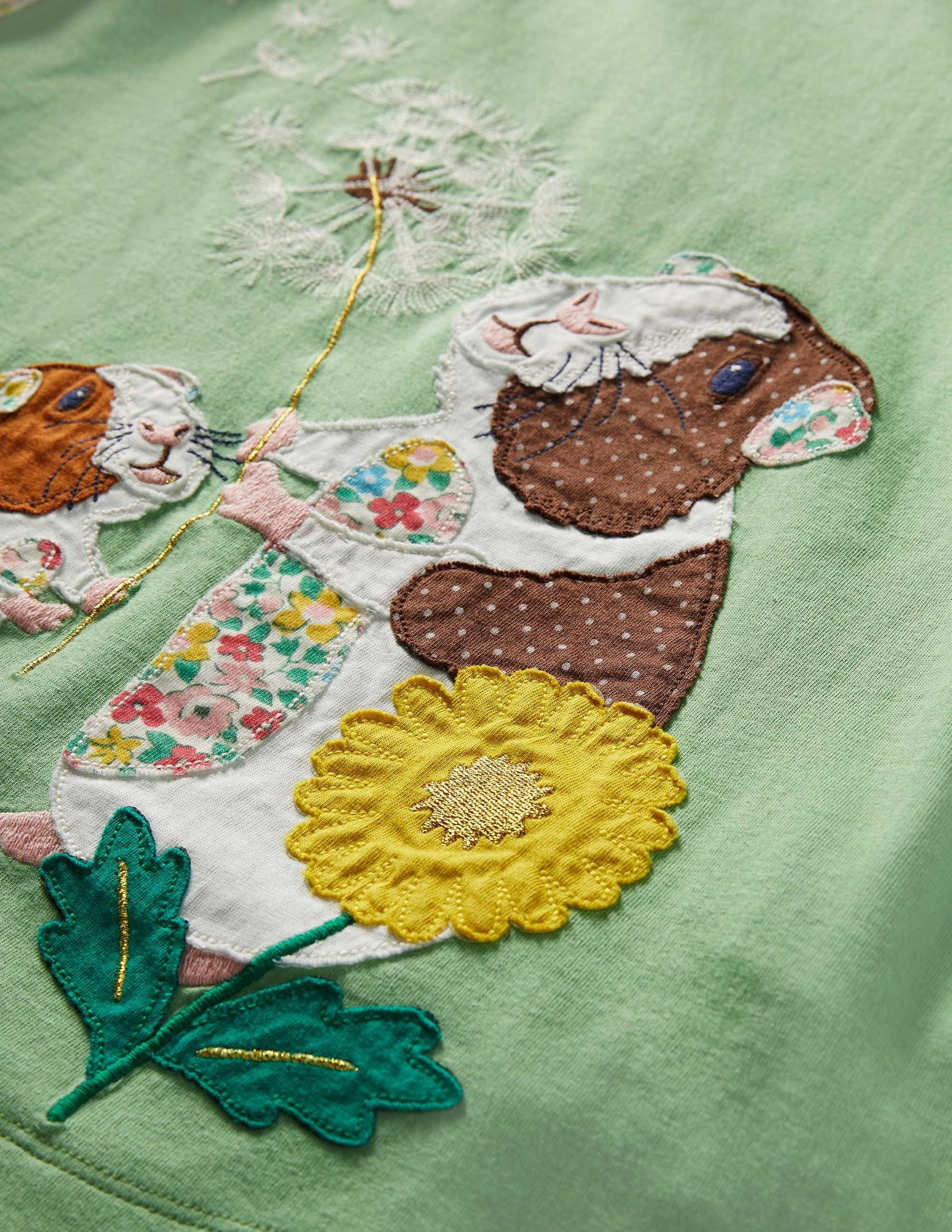 Long Sleeve Appliqué Dress-Aloe Green Guinea Pigs-3