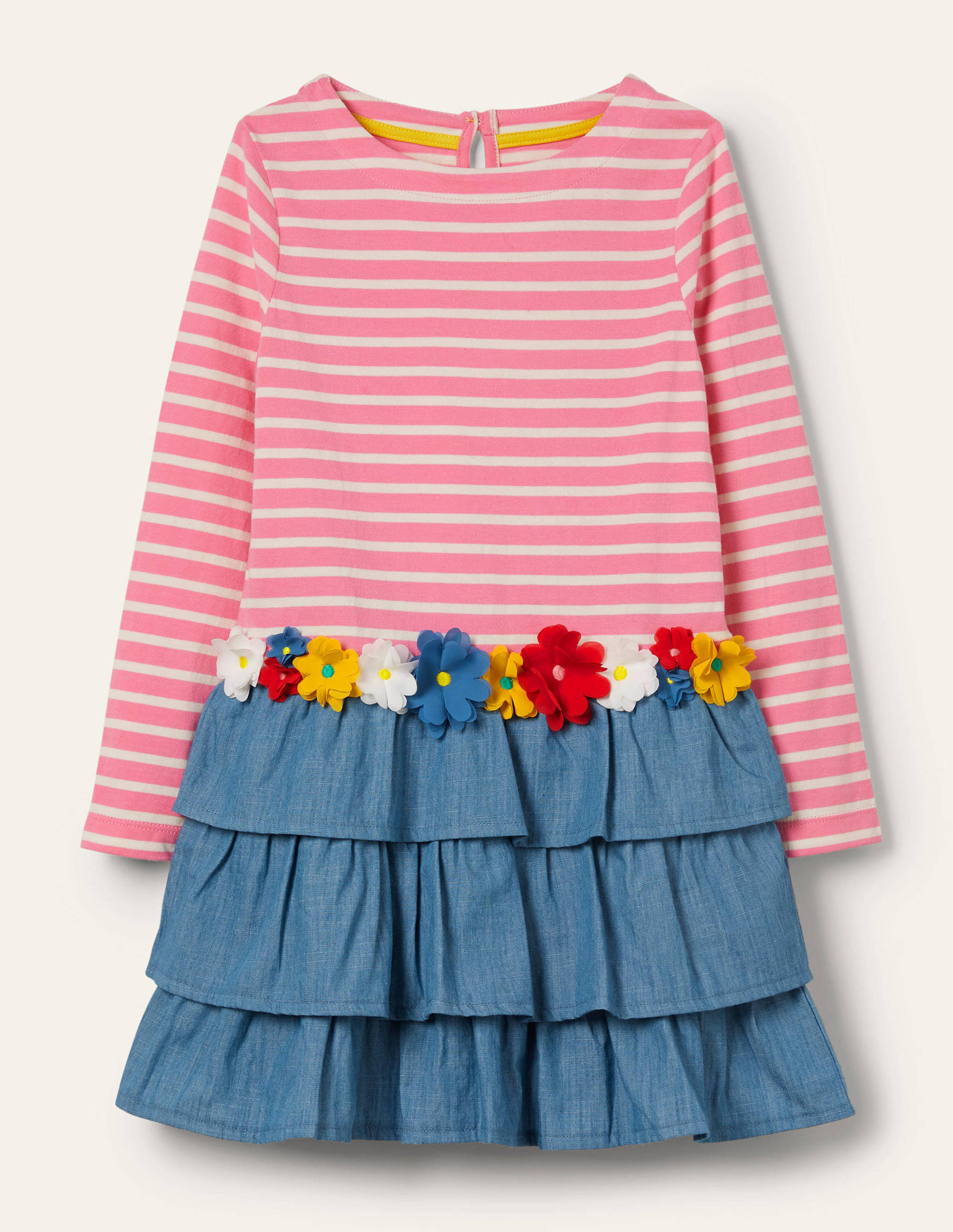 Appliqué Hotchpotch Dress-Formica Pink/ Ivory Flowers - Image 1