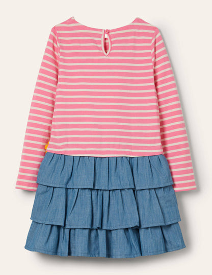 Appliqué Hotchpotch Dress-Formica Pink/ Ivory Flowers-2