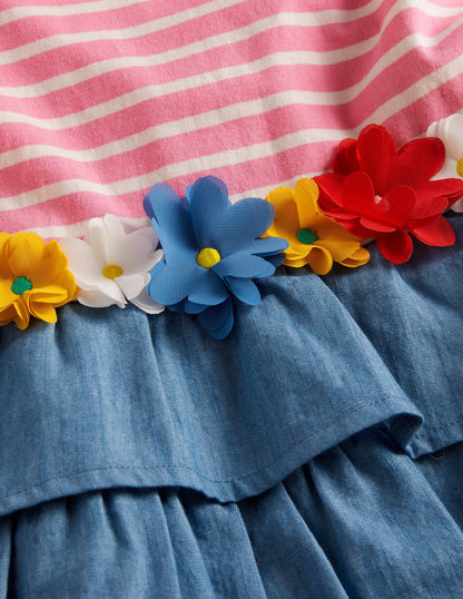 Appliqué Hotchpotch Dress-Formica Pink/ Ivory Flowers-3