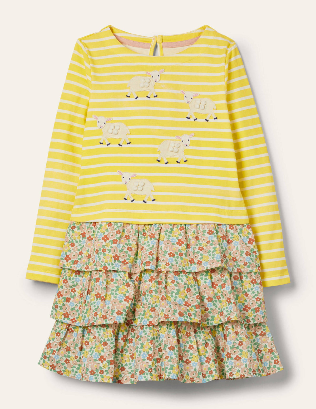 Appliqué Hotchpotch Dress-Sweetcorn Yellow/ Ivory Sheep - Image 1
