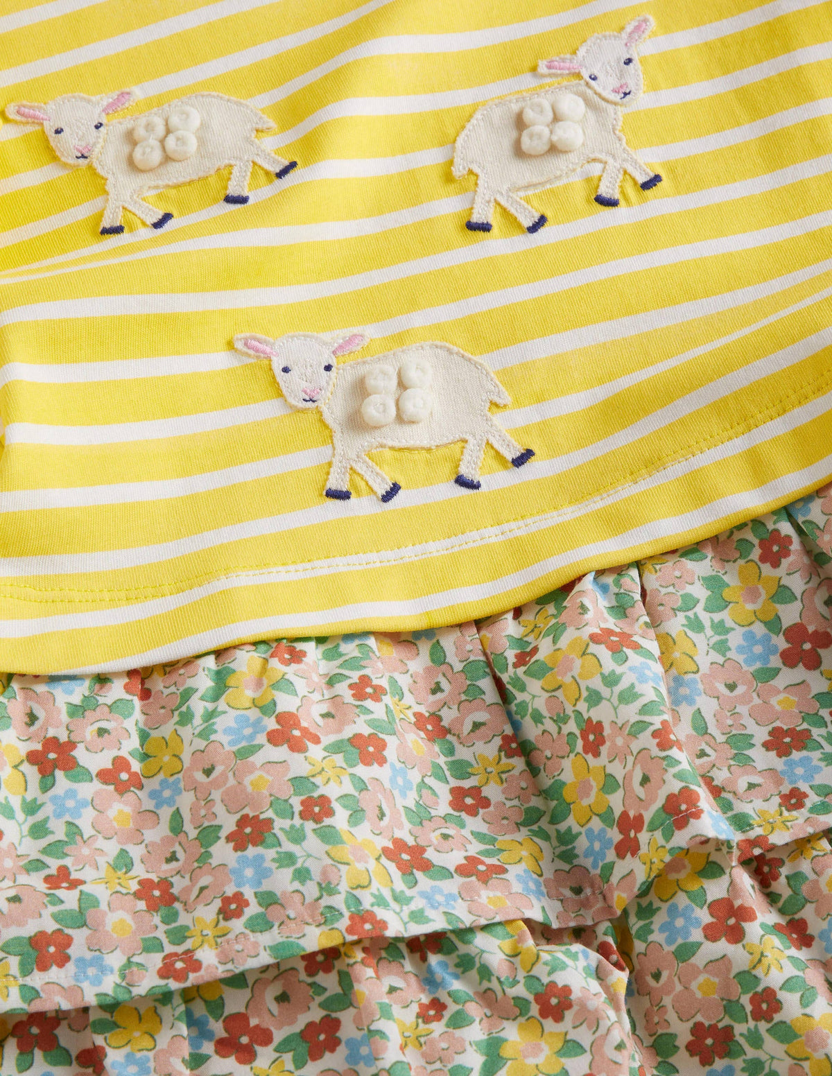 Appliqué Hotchpotch Dress-Sweetcorn Yellow/ Ivory Sheep-3