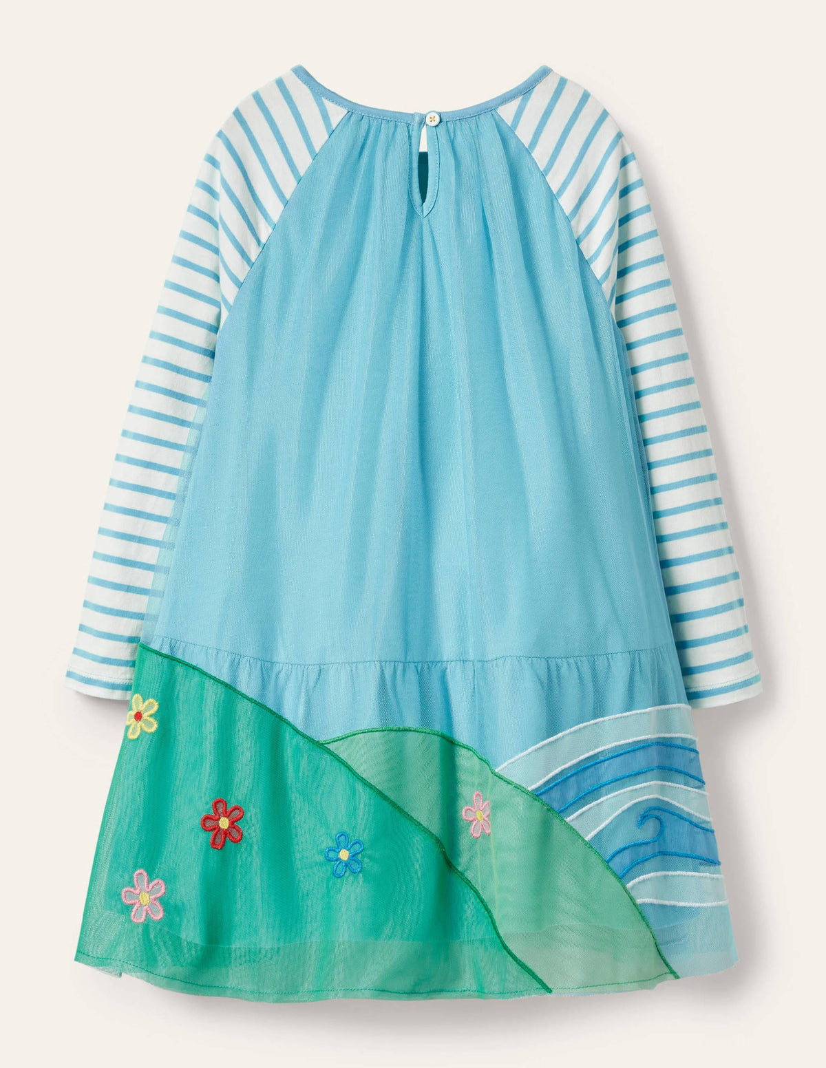 Jersey Tulle Scene Dress-Aqua Blue Weather Scene-2