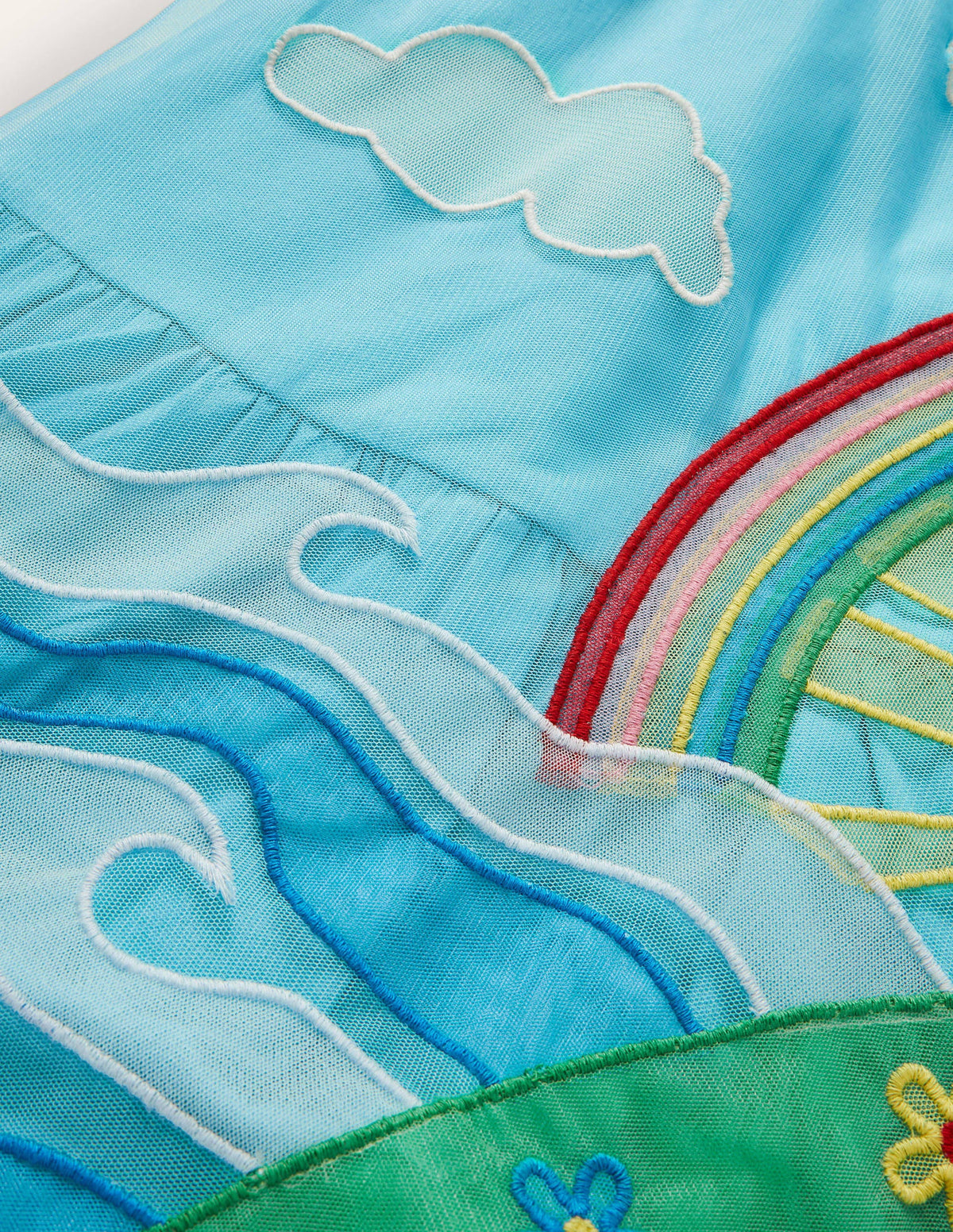 Jersey Tulle Scene Dress-Aqua Blue Weather Scene - Image 3