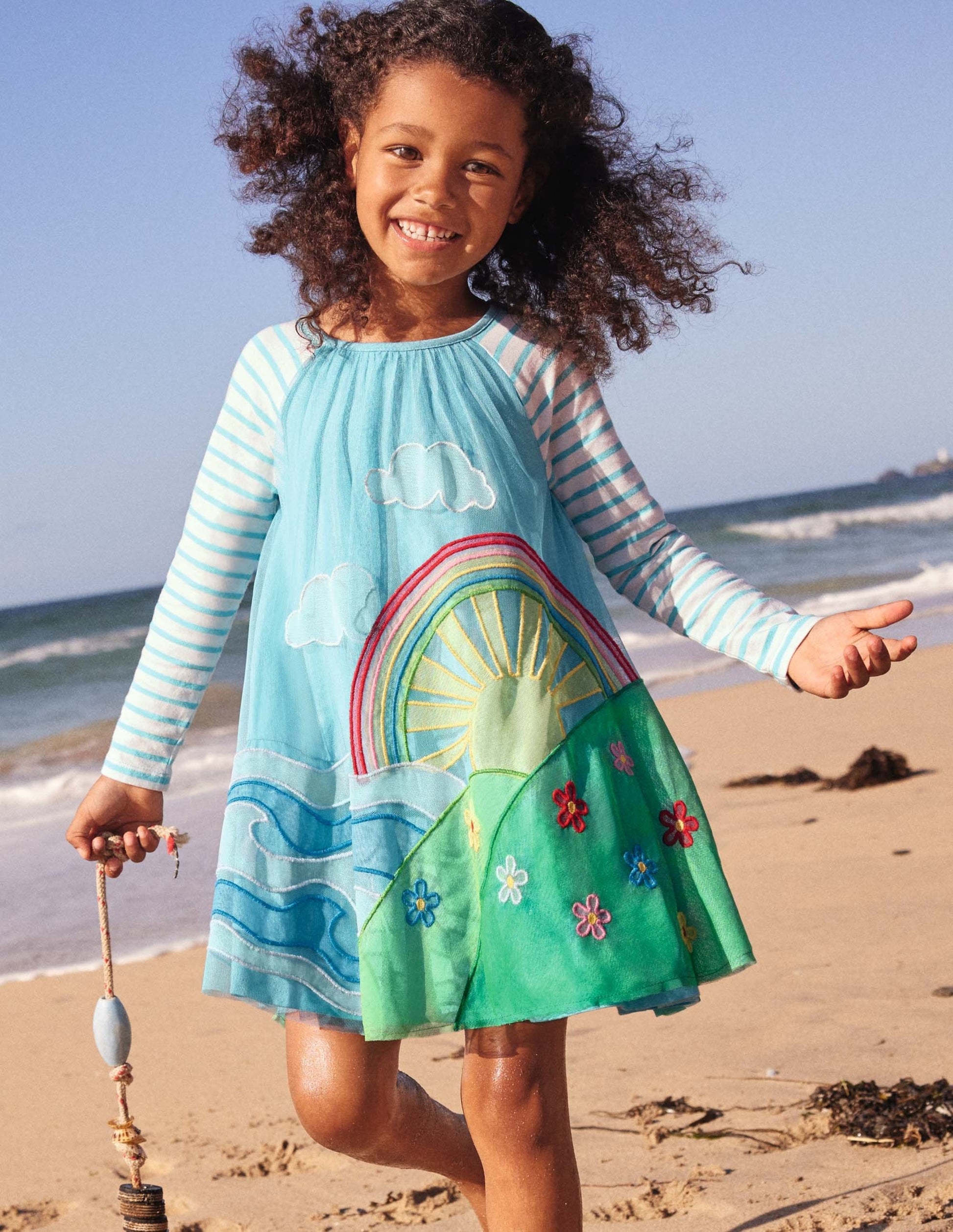 Jersey Tulle Scene Dress-Aqua Blue Weather Scene-4