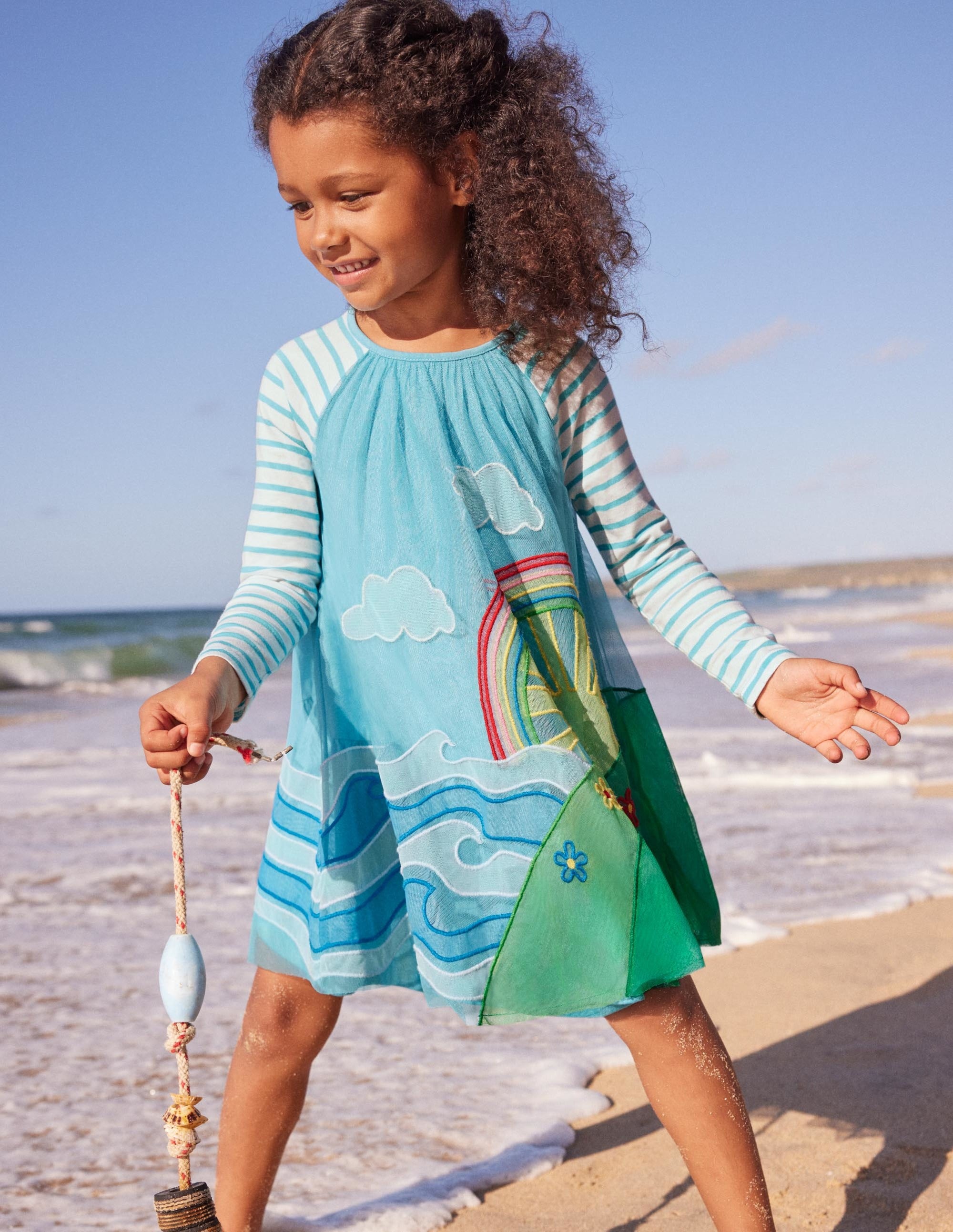 Jersey Tulle Scene Dress-Aqua Blue Weather Scene - Image 5