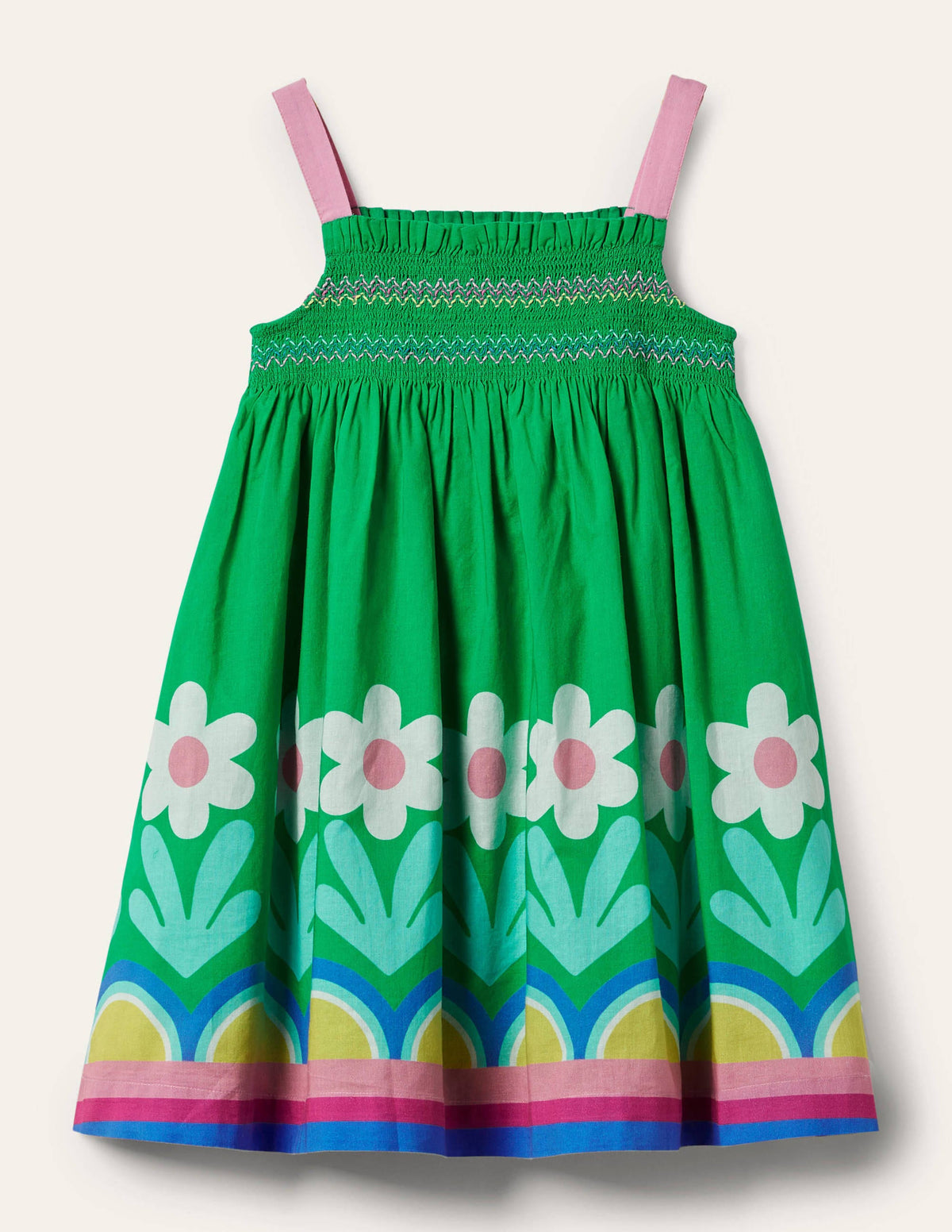 Smocked Sun Dress-Green Pepper Flower Hem - Image 1