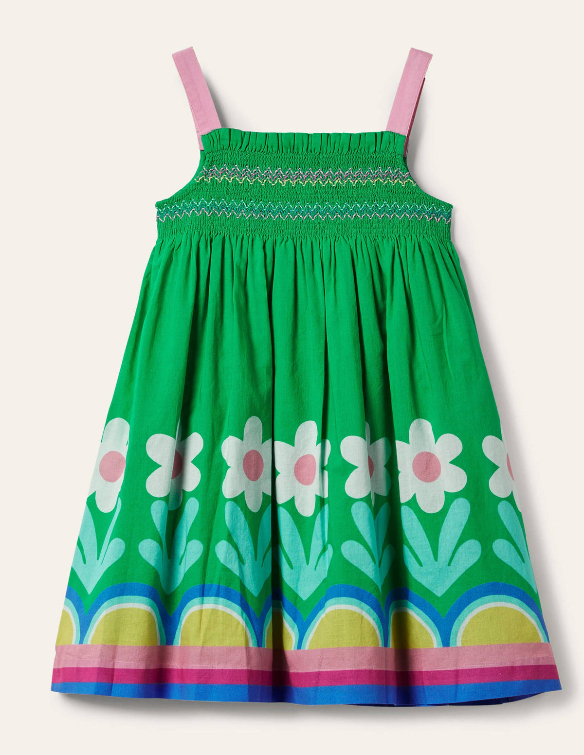 Smocked Sun Dress-Green Pepper Flower Hem-2