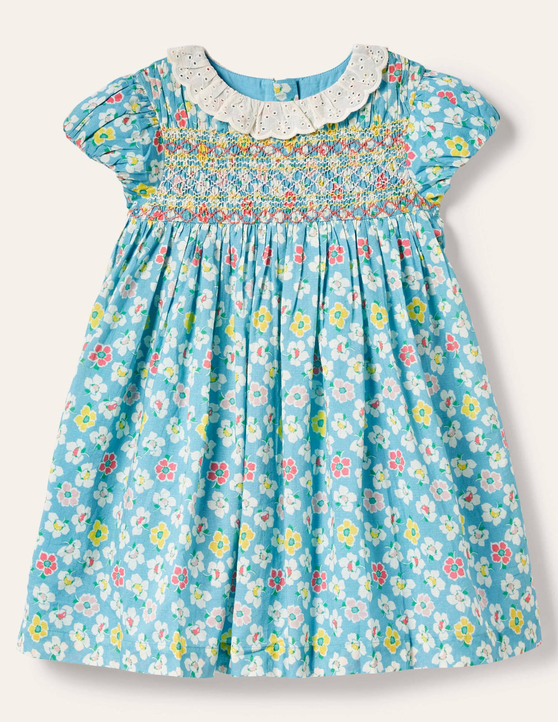 Puff Sleeved Collared Dress-Aqua Blue Clematis-1