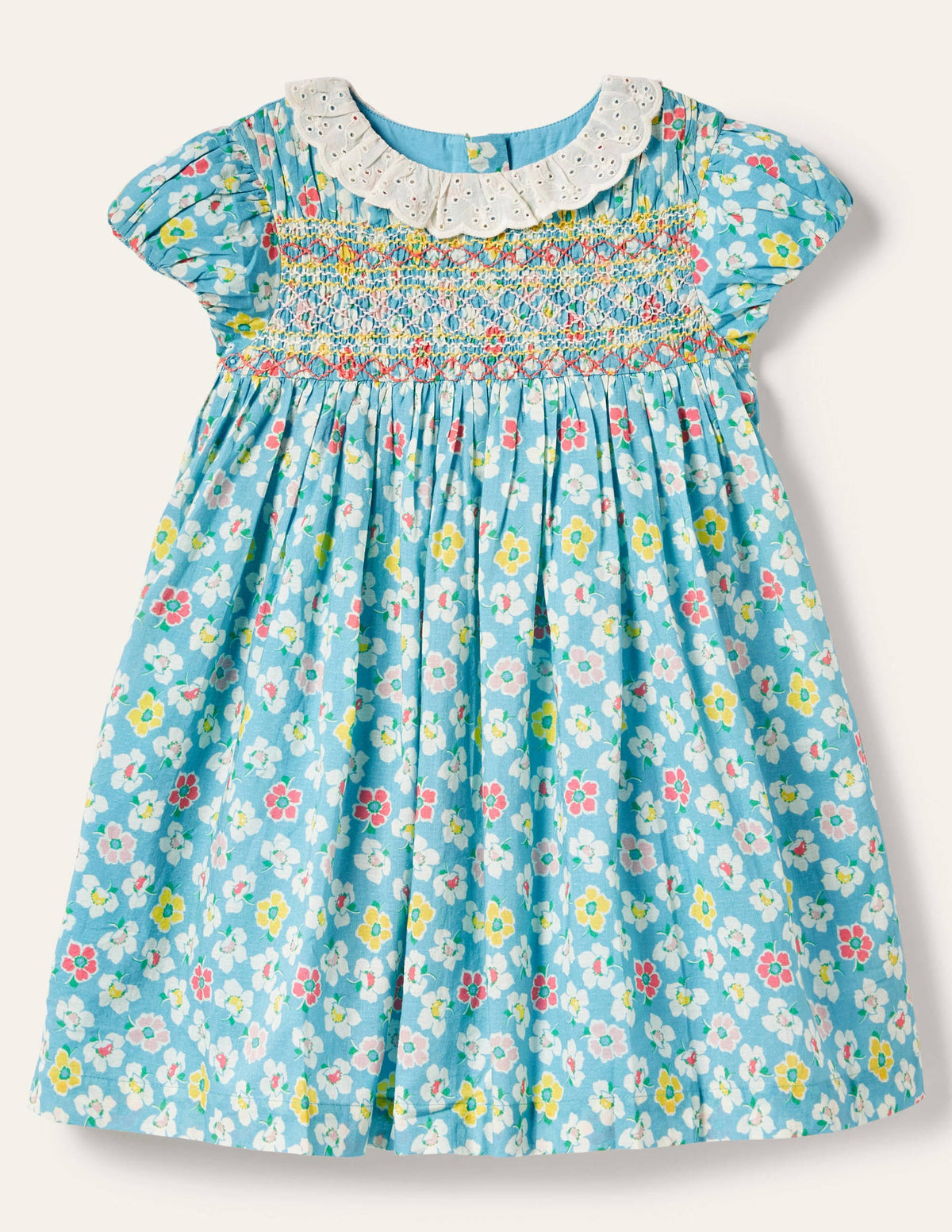 Puff Sleeved Collared Dress-Aqua Blue Clematis - Image 1