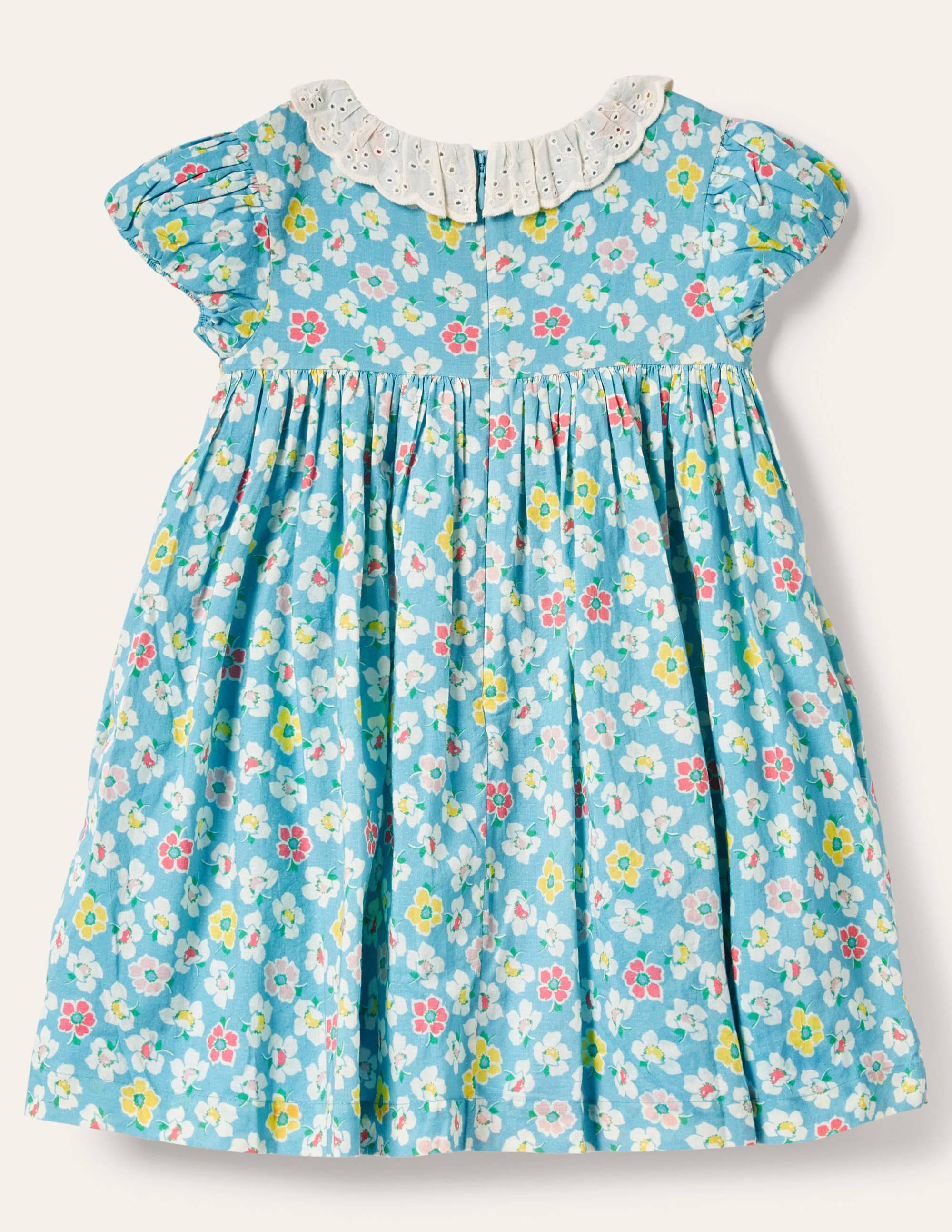 Puff Sleeved Collared Dress-Aqua Blue Clematis - Image 2
