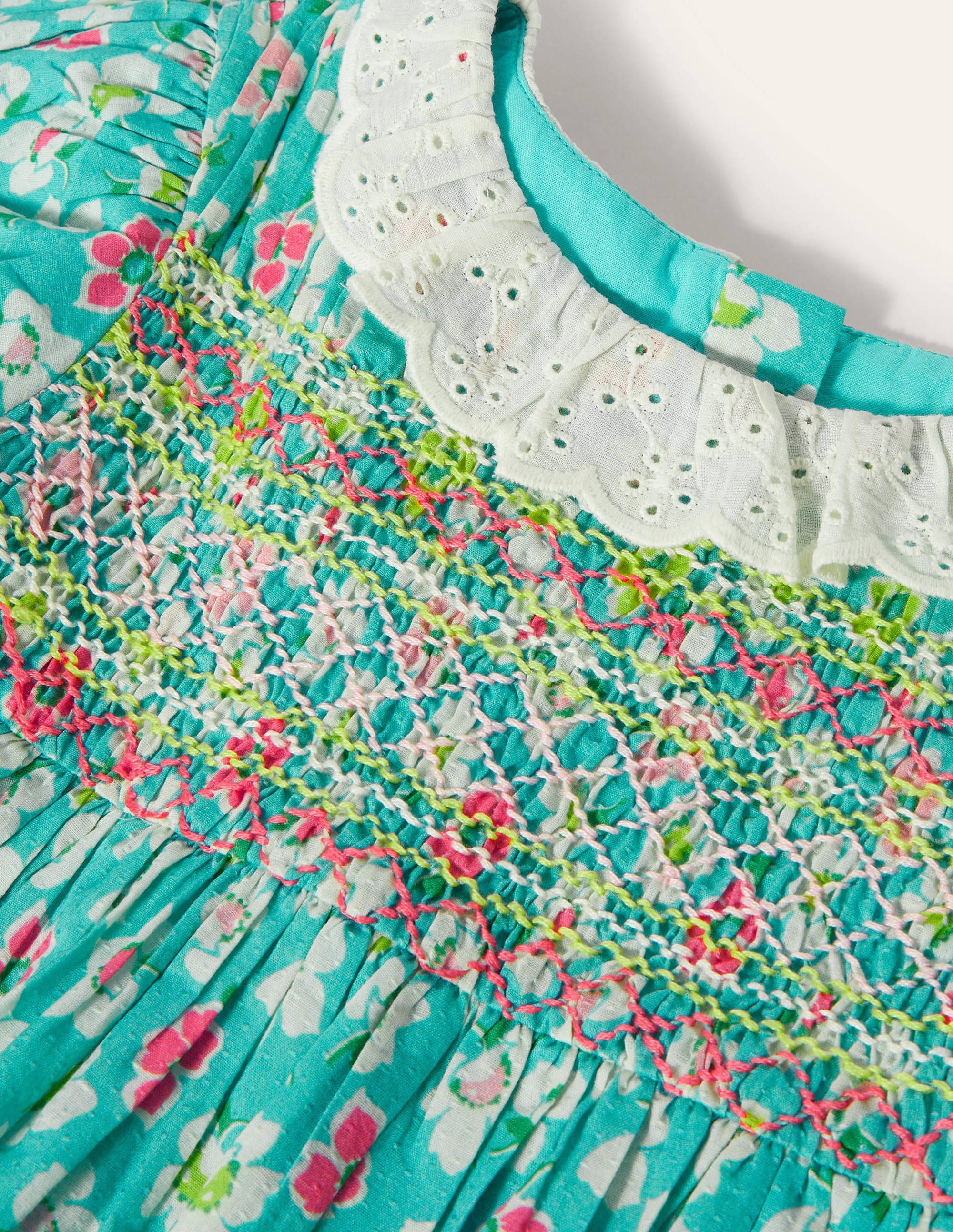 Puff Sleeved Collared Dress-Aqua Blue Clematis - Image 3