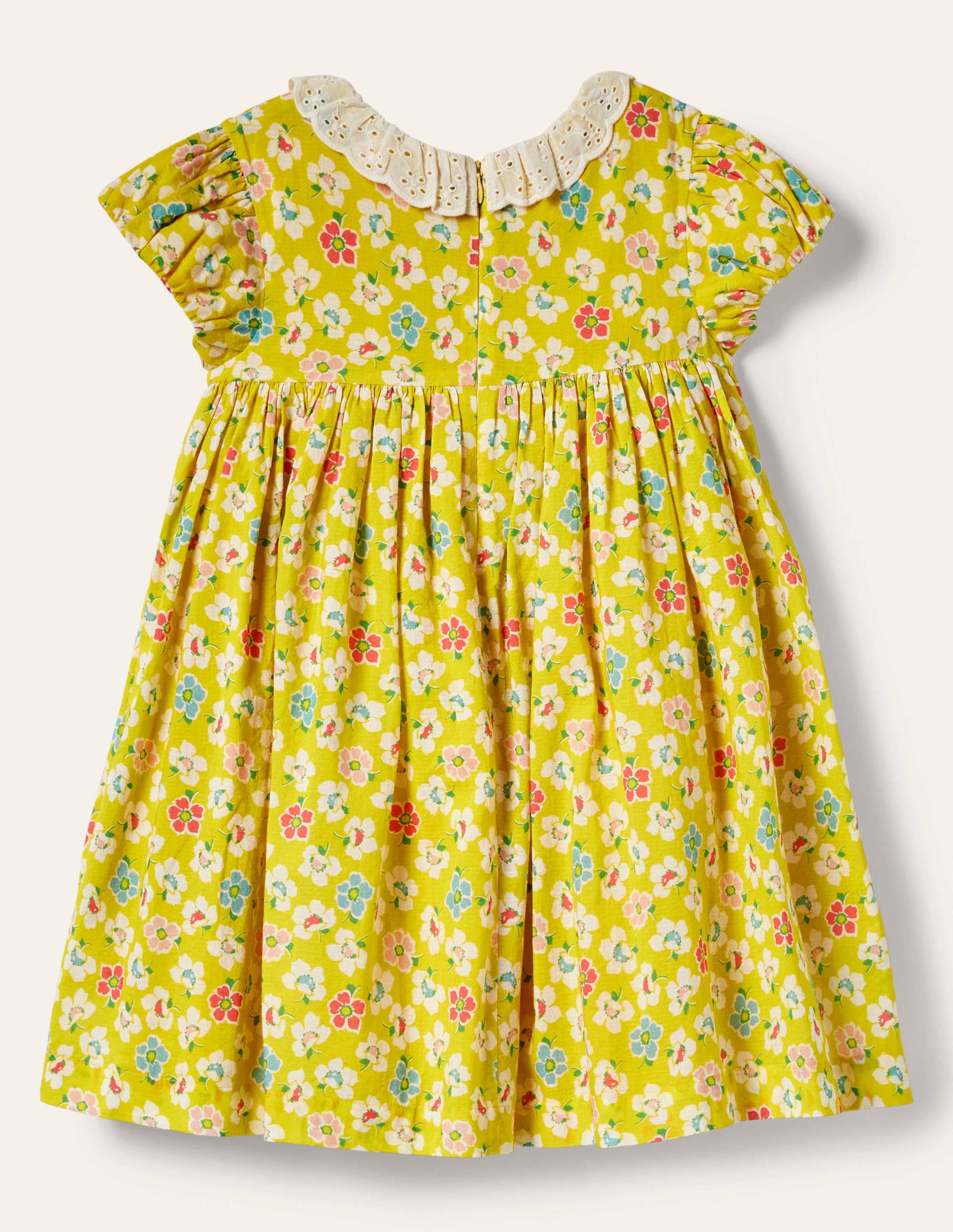 Puff Sleeved Collared Dress-Sweetcorn Yellow Clematis-2