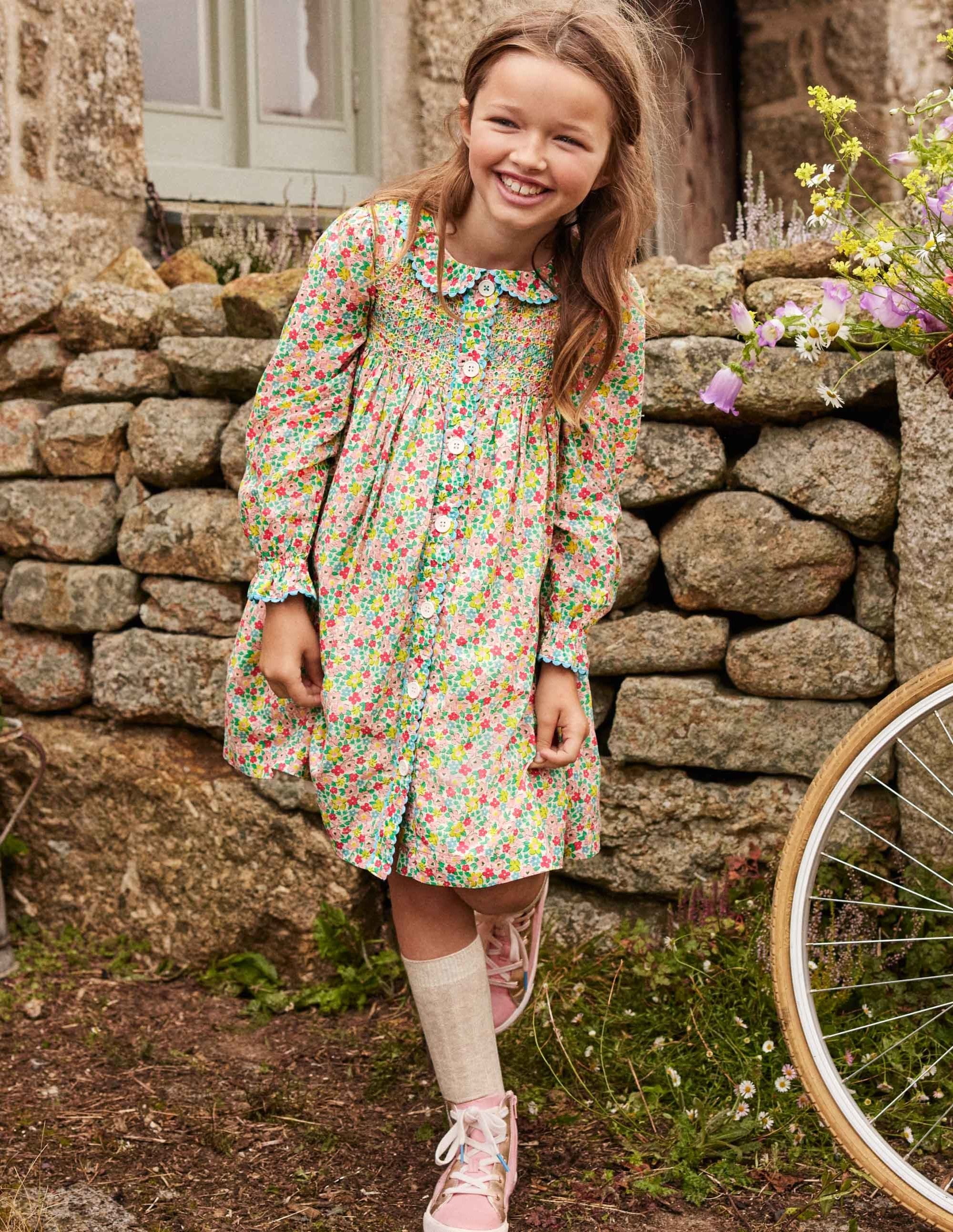 Button-through Smocked Dress-Multi Spring Floral - Image 4