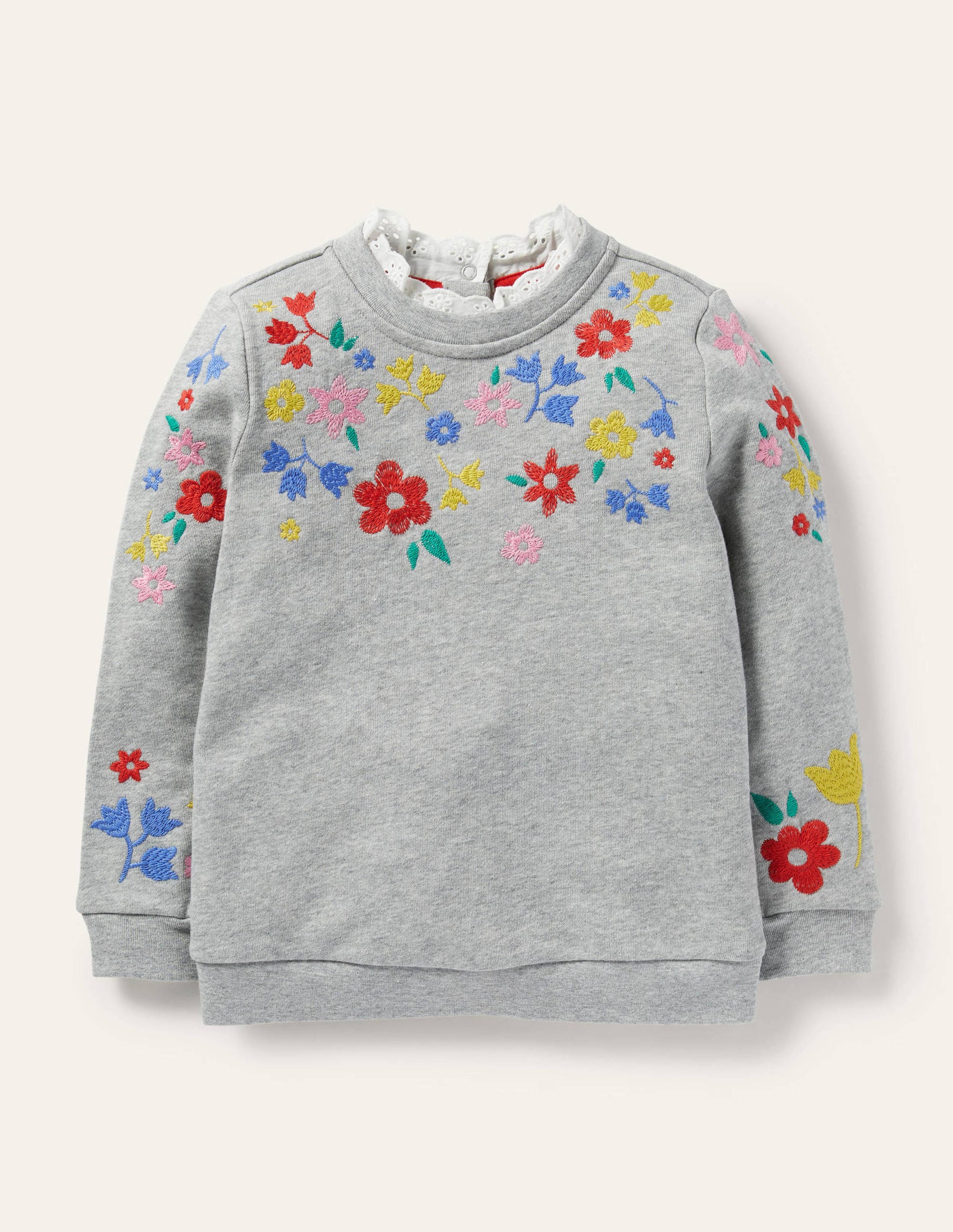 Embroidered Sweatshirt-Grey Marl Floral-1