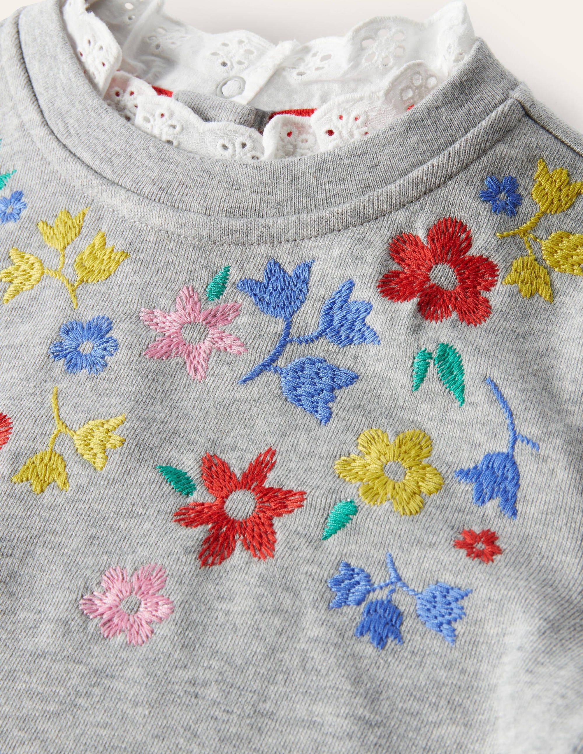 Embroidered Sweatshirt-Grey Marl Floral - Image 3