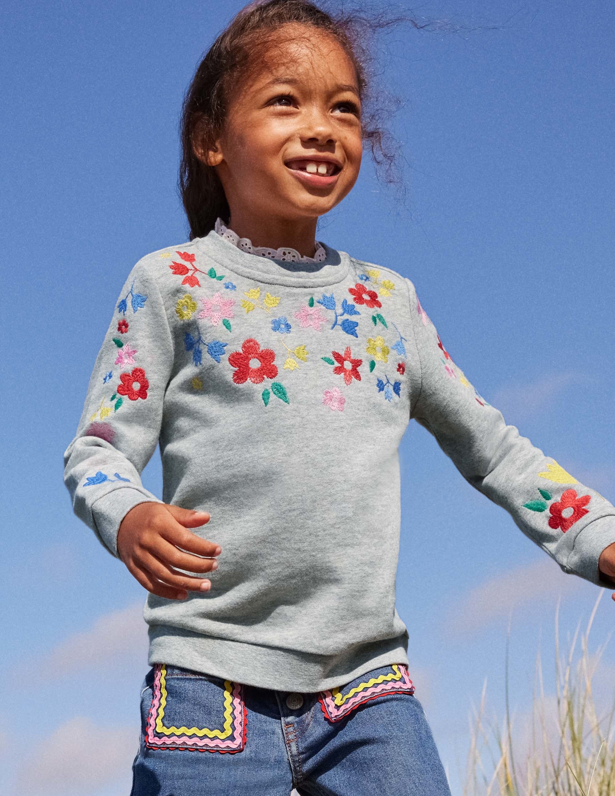 Embroidered Sweatshirt-Grey Marl Floral - Image 4