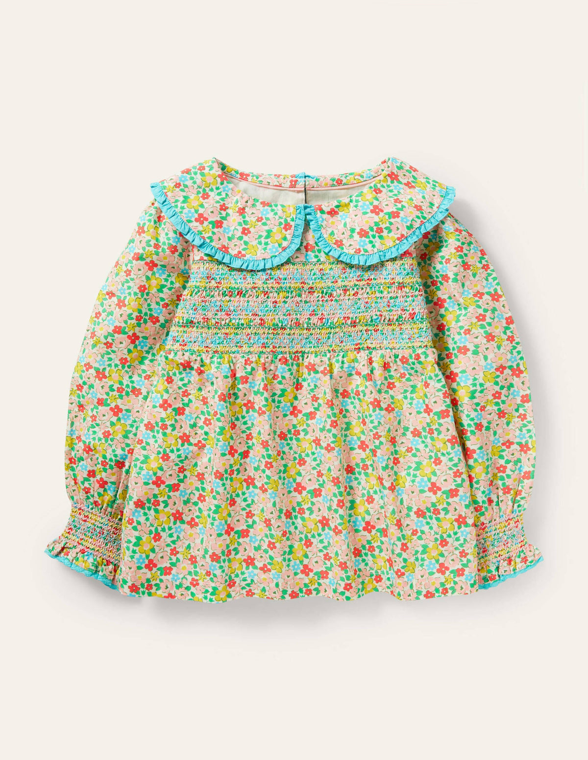 Smocked Collared Woven Top-Multi Spring Floral - Image 1