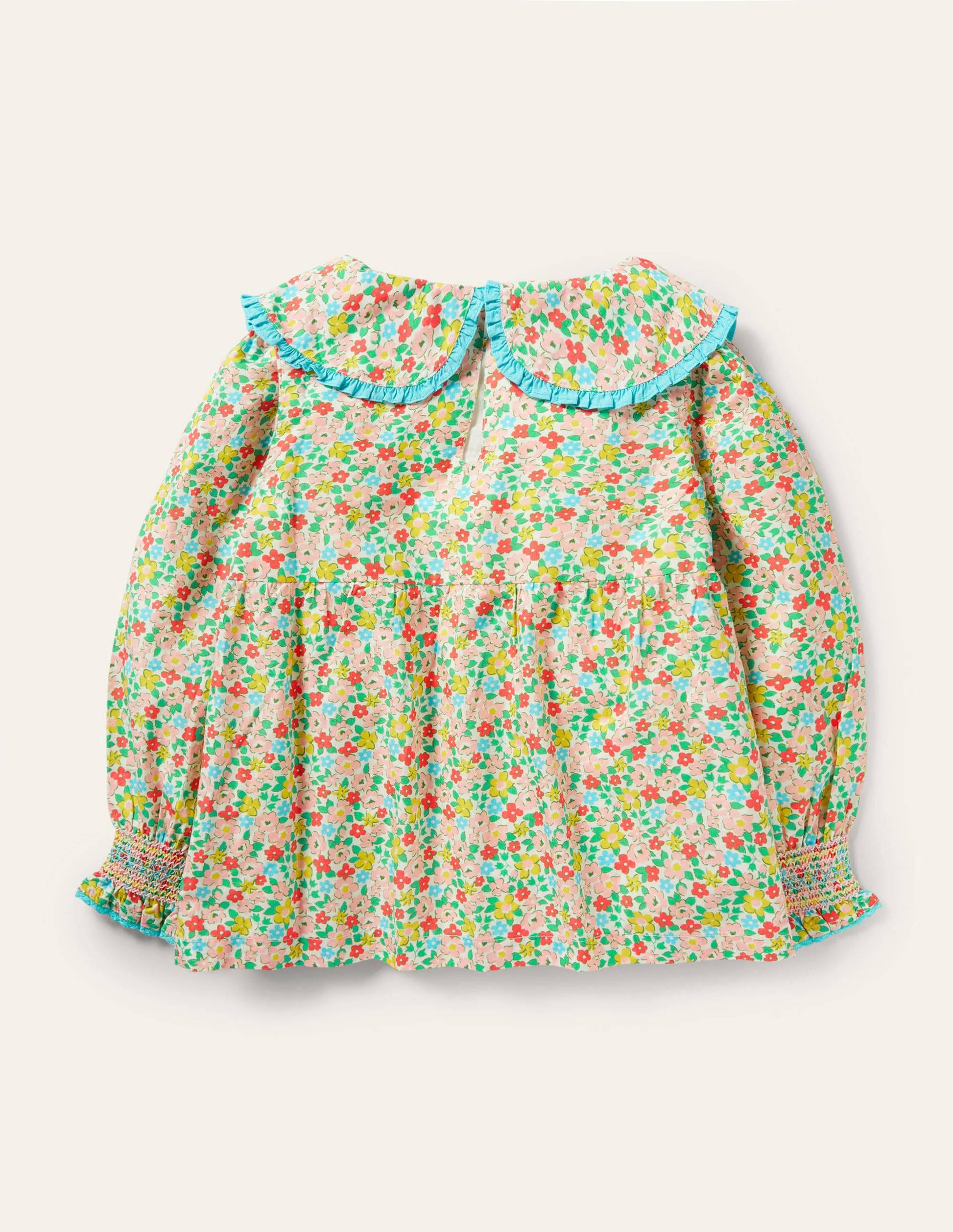 Smocked Collared Woven Top-Multi Spring Floral-2