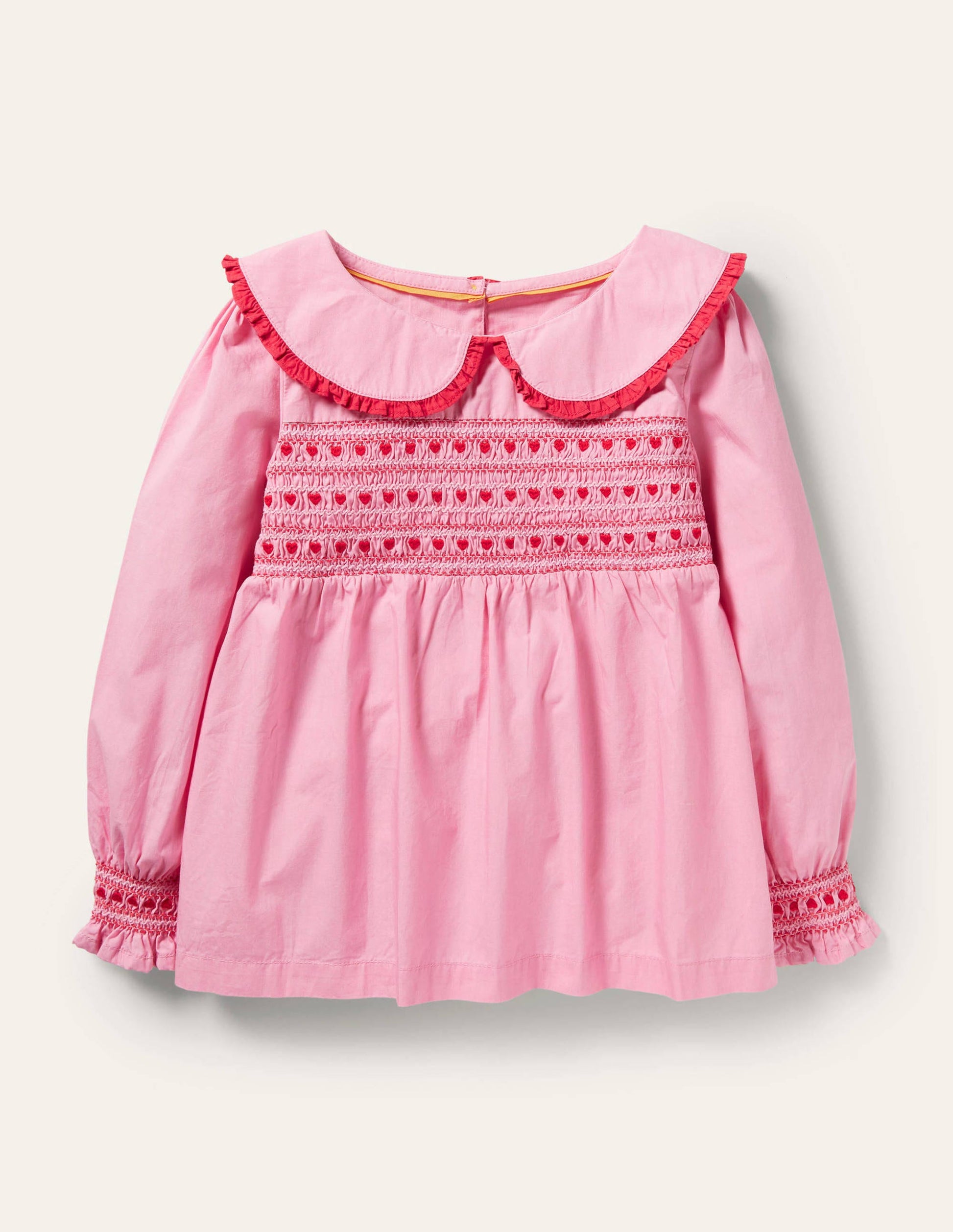 Smocked Collared Woven Top-Formica Pink-1