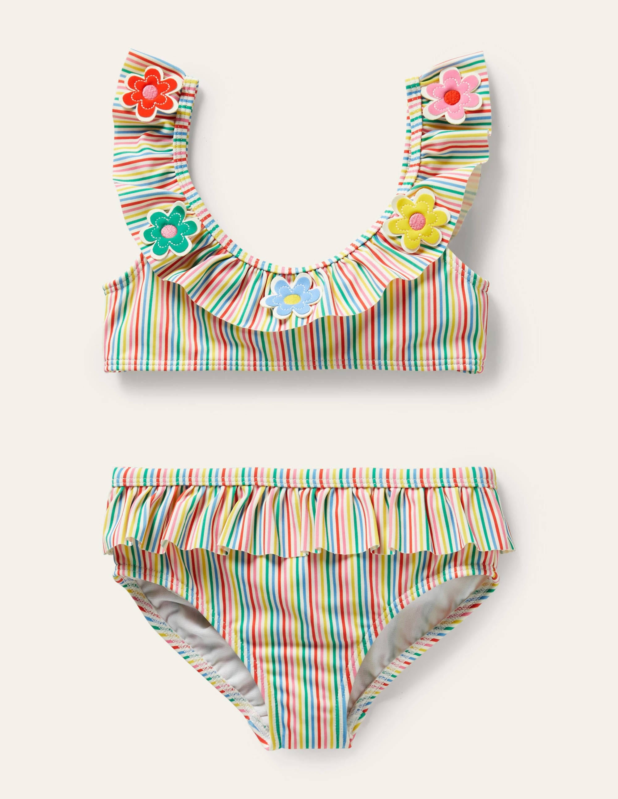 Frill Bikini Set-Ivory/Multi Stripe Flowers - Image 1