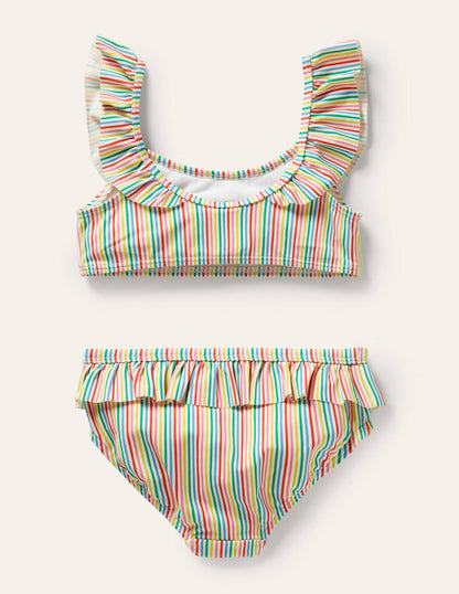 Frill Bikini Set-Ivory/Multi Stripe Flowers-2