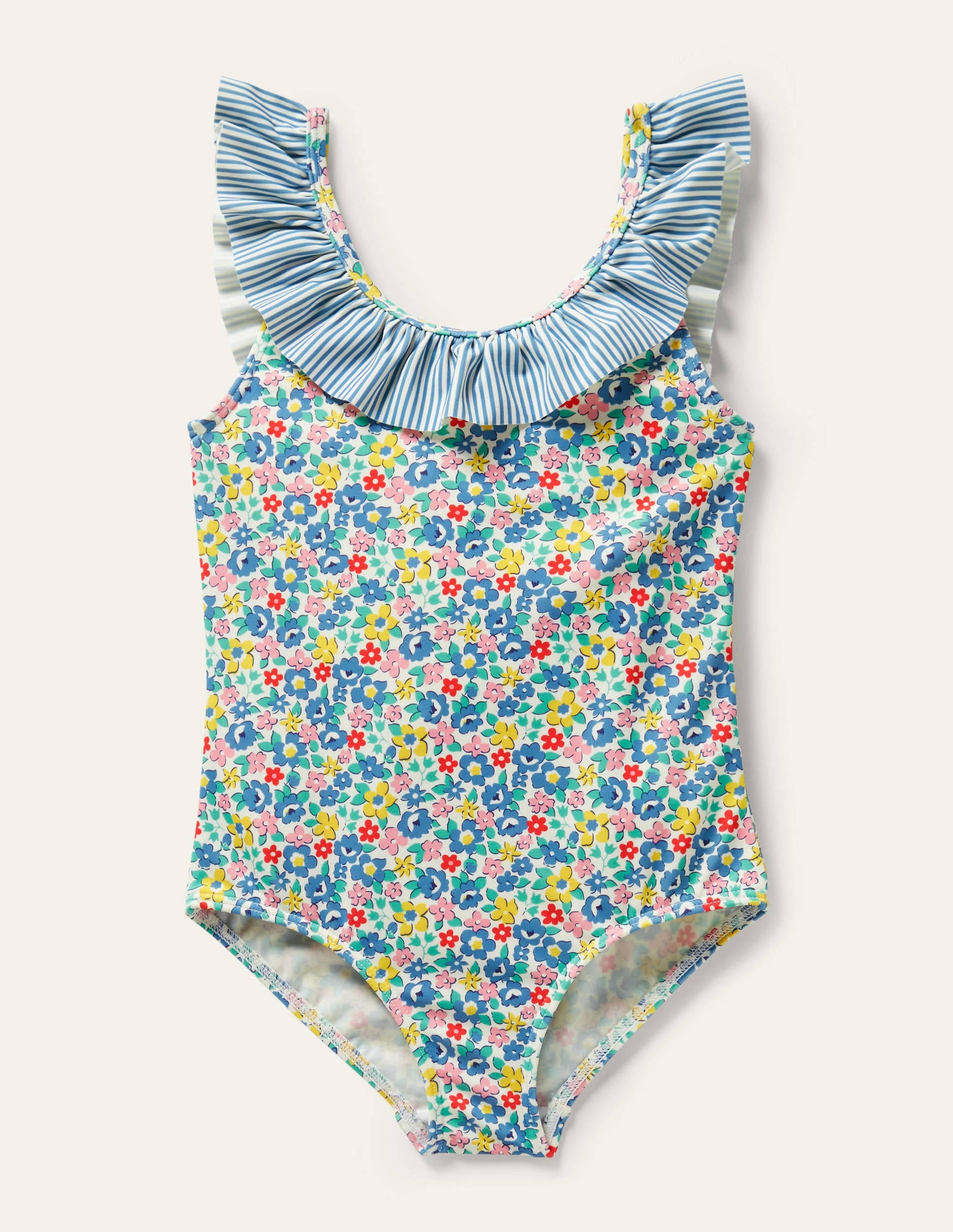 Frill Swimsuit-Elizabethan Blue Spring Floral - Image 1