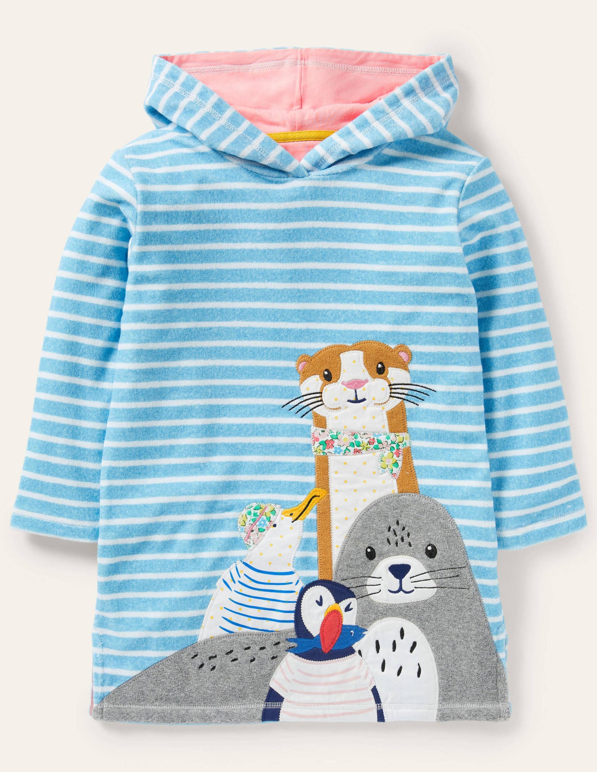 Appliqué Towelling Beach Dress-Aqua/Ivory Sea Friends-1