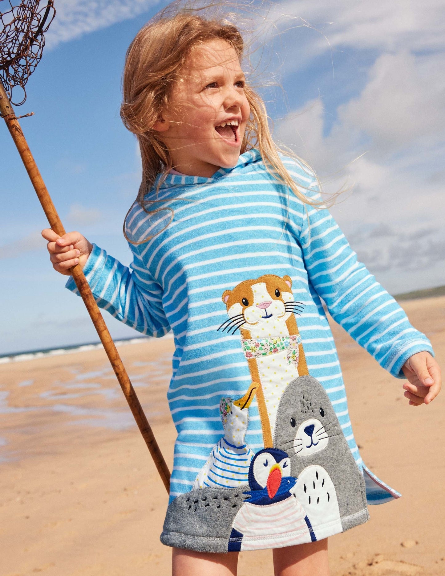 Appliqué Towelling Beach Dress-Aqua/Ivory Sea Friends
