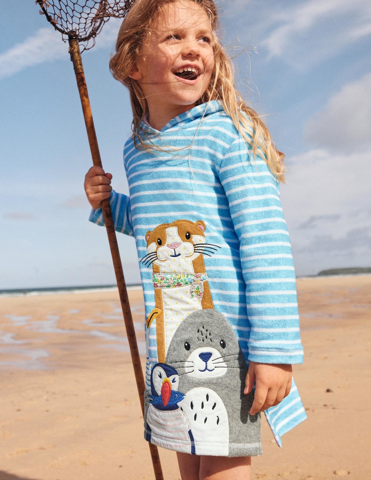 Appliqué Towelling Beach Dress-Aqua/Ivory Sea Friends