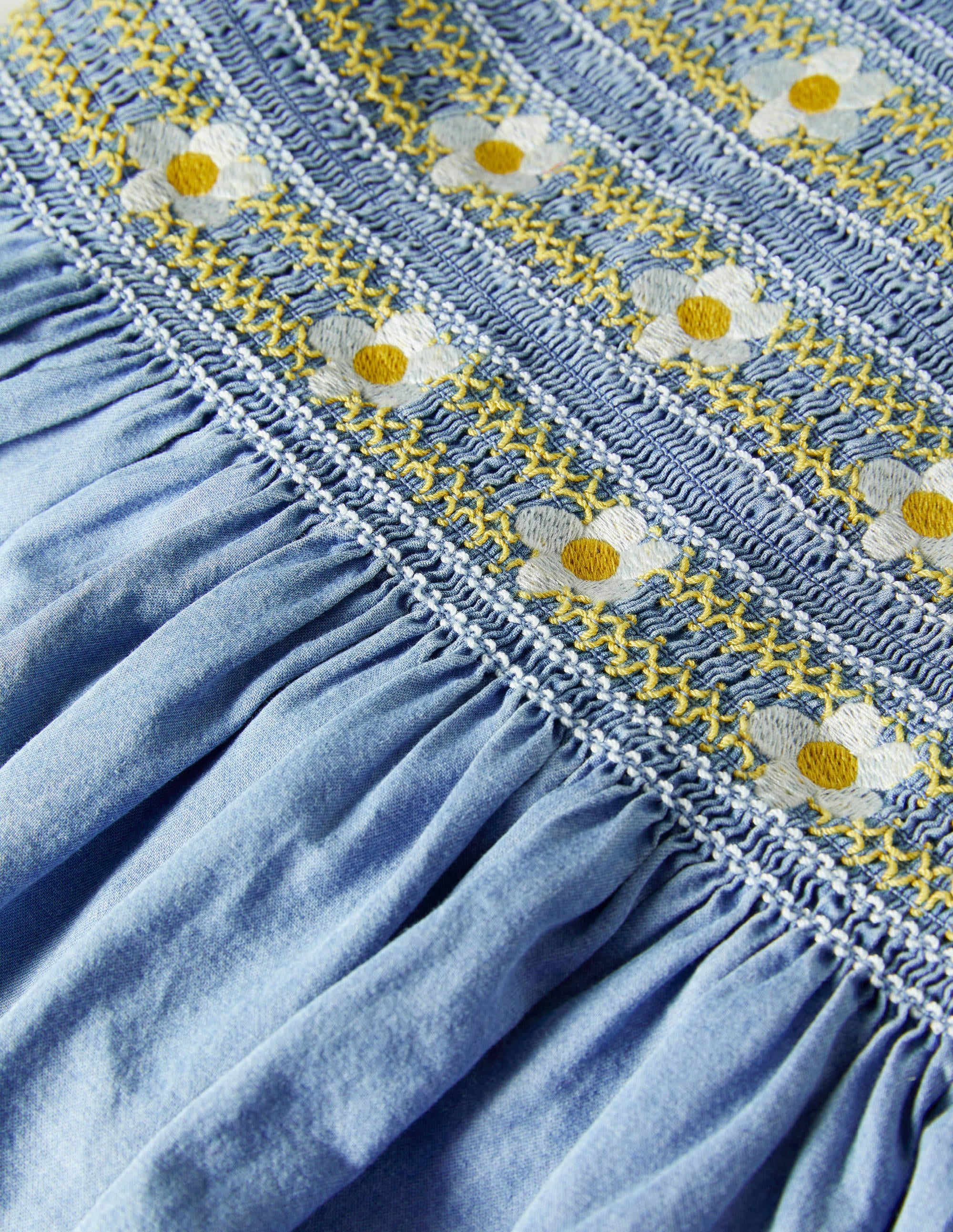 Smocked Woven Dress-Chambray - Image 3