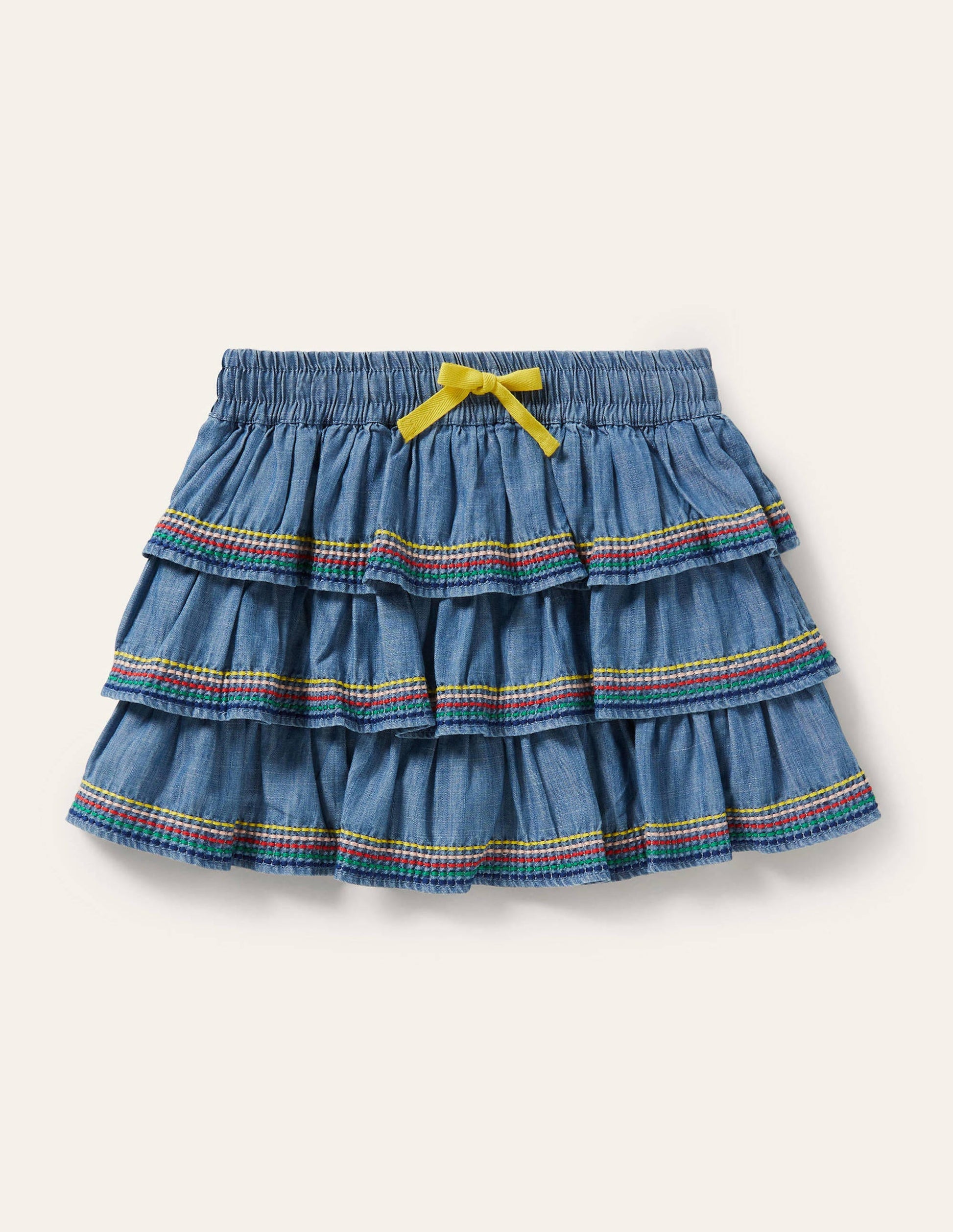 Tiered Woven Skort-Mid Vintage Denim-1
