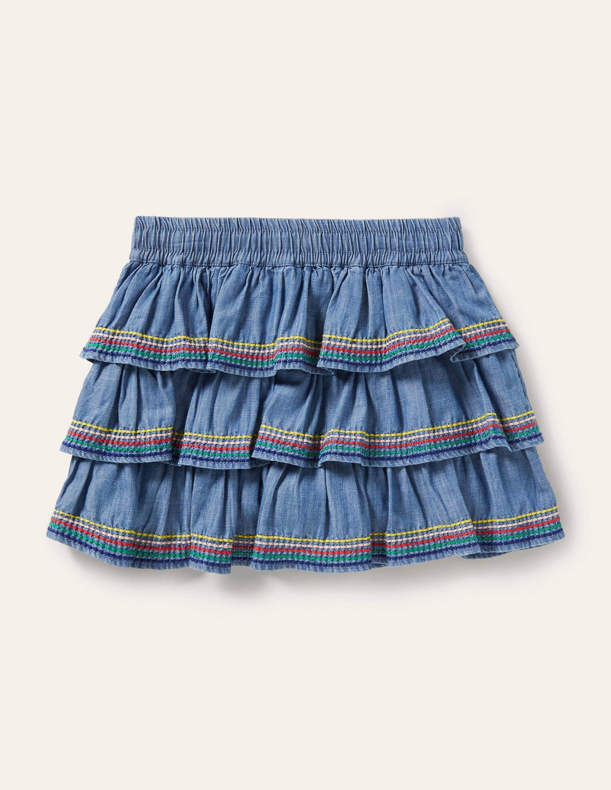 Tiered Woven Skort-Mid Vintage Denim-2