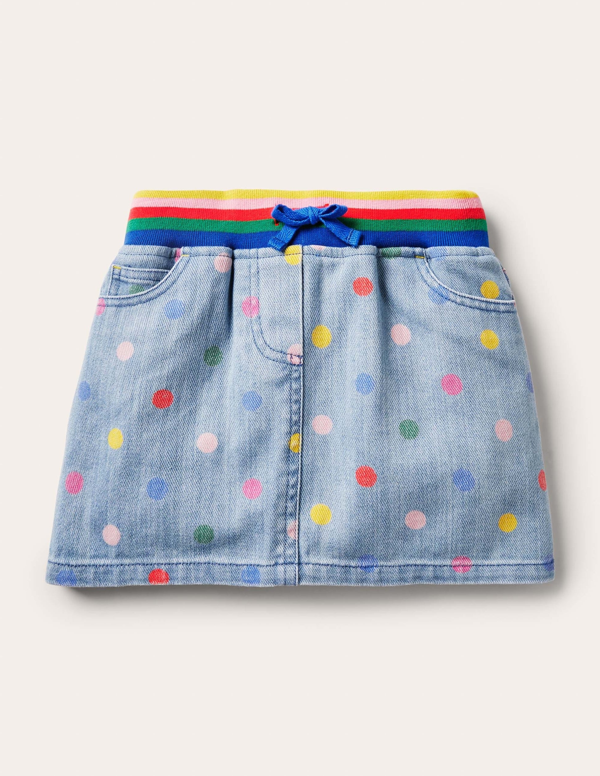 Rainbow Rib Denim Skirt-Chambray Multi Spot-1